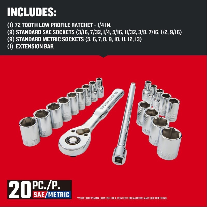 CRAFTSMAN 20-Piece Standard SAE & Metric Polished Chrome Tool Set CMMT12108