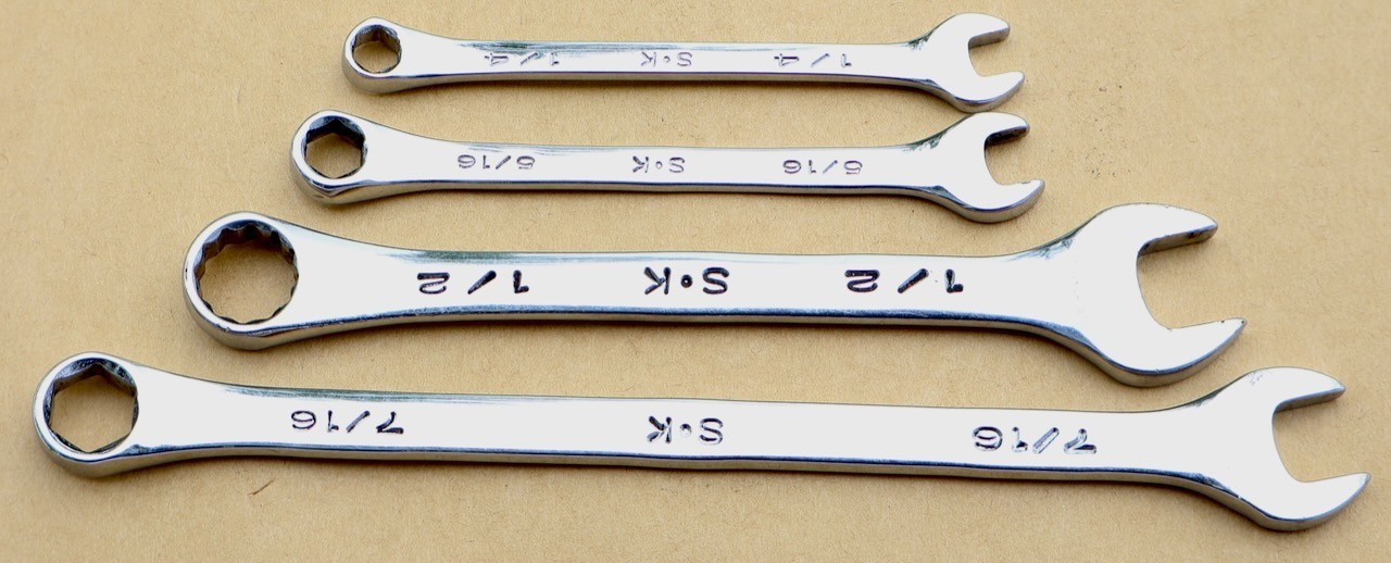 (4) S-K Tools (USA) Combination Wrenches / 7/16 – 1/2 – 5/16 – 1/4 – SAE / MTT