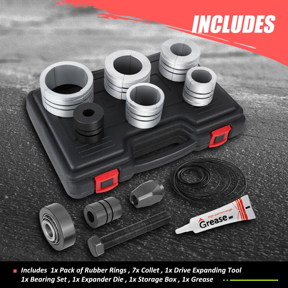 DNA Motoring 1-5/8 to 4-1/4 in. Exhaust Pipe Expander Stretcher Tool Set w/ Case