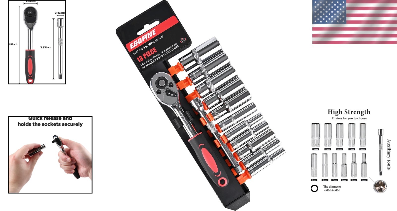 Durable 13PCS 1/4″ Drive Deep Socket Set | Comprehensive Metric Tool Collection