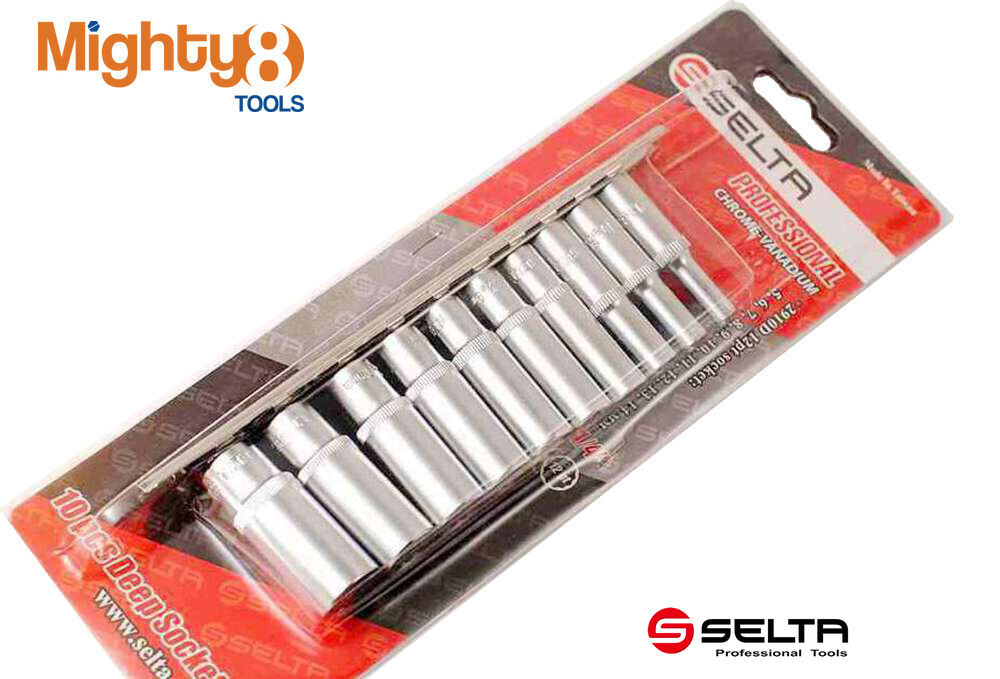 Selta Taiwan 10pc 1/4″ Dr 6pt 50mmL Deep Socket Set: 5-6-7-8-9-10-11-12-13-14mm