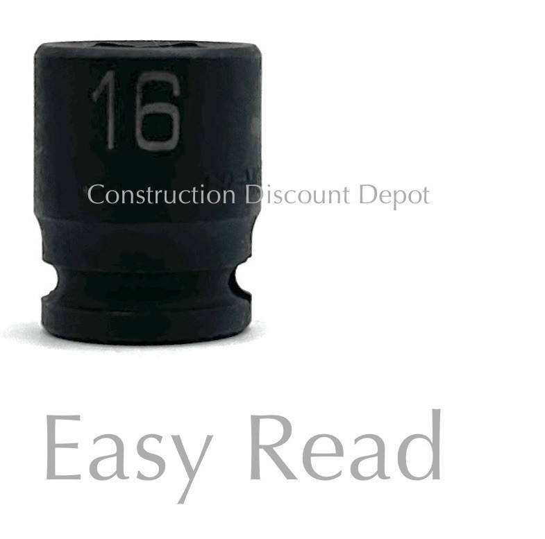 Dewalt EASY READ 3/8″ Drive 16mm Shallow 6 Point Black Impact Socket 74-495