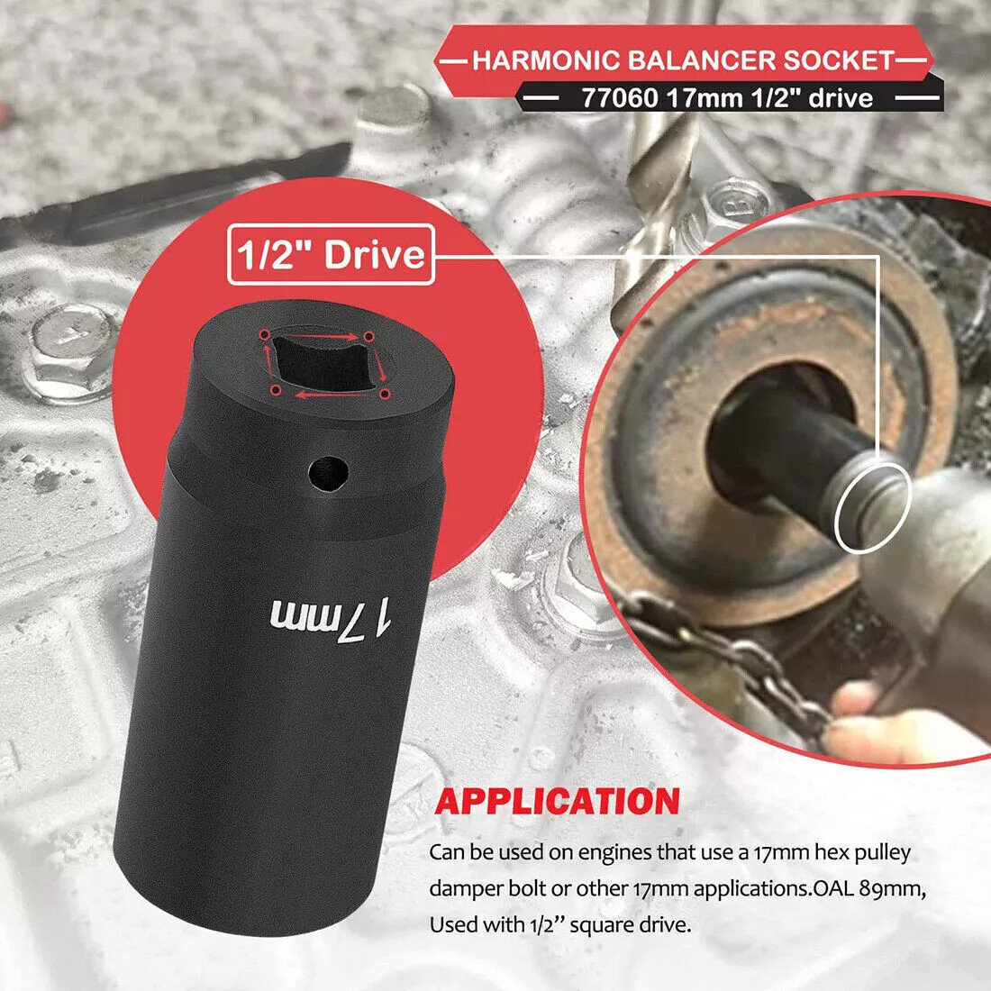 77060 17mm Harmonic Balancer Socket Heavy Duty For Honda Use with 1/2″ drive