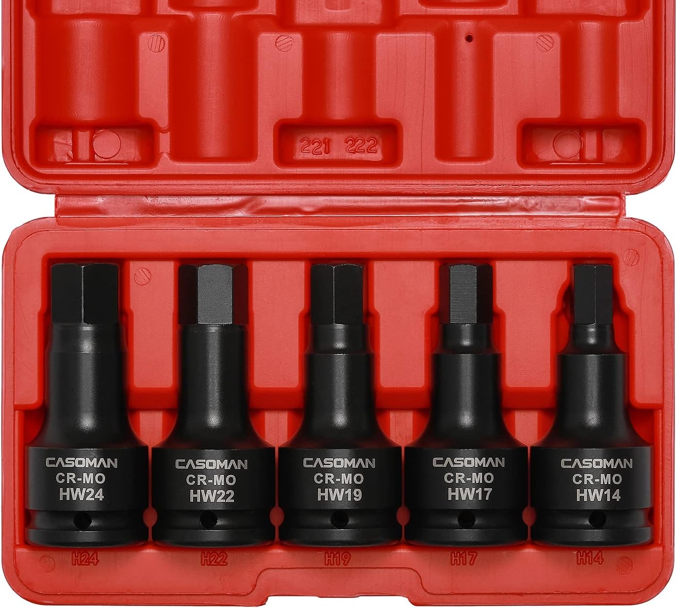 3/4 Inch Drive Impact Hex Driver Set 5pcs Metric 14mm,17mm,19mm,22mm,24mm,CR-MO