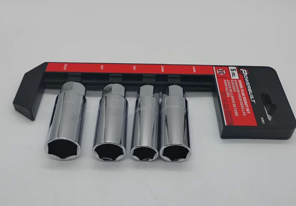 Powerbuilt 3/8 Drive Spark Plug Socket Set 6 Point Deep Thin Wall 4pc 640855