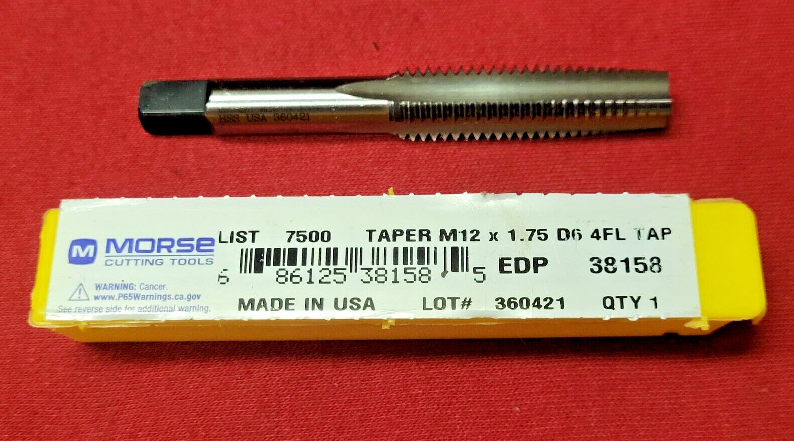 M12 X 1.75 12MM Taper Hand Tap Morse MT3838158 Tap HSS USA D6 Metric