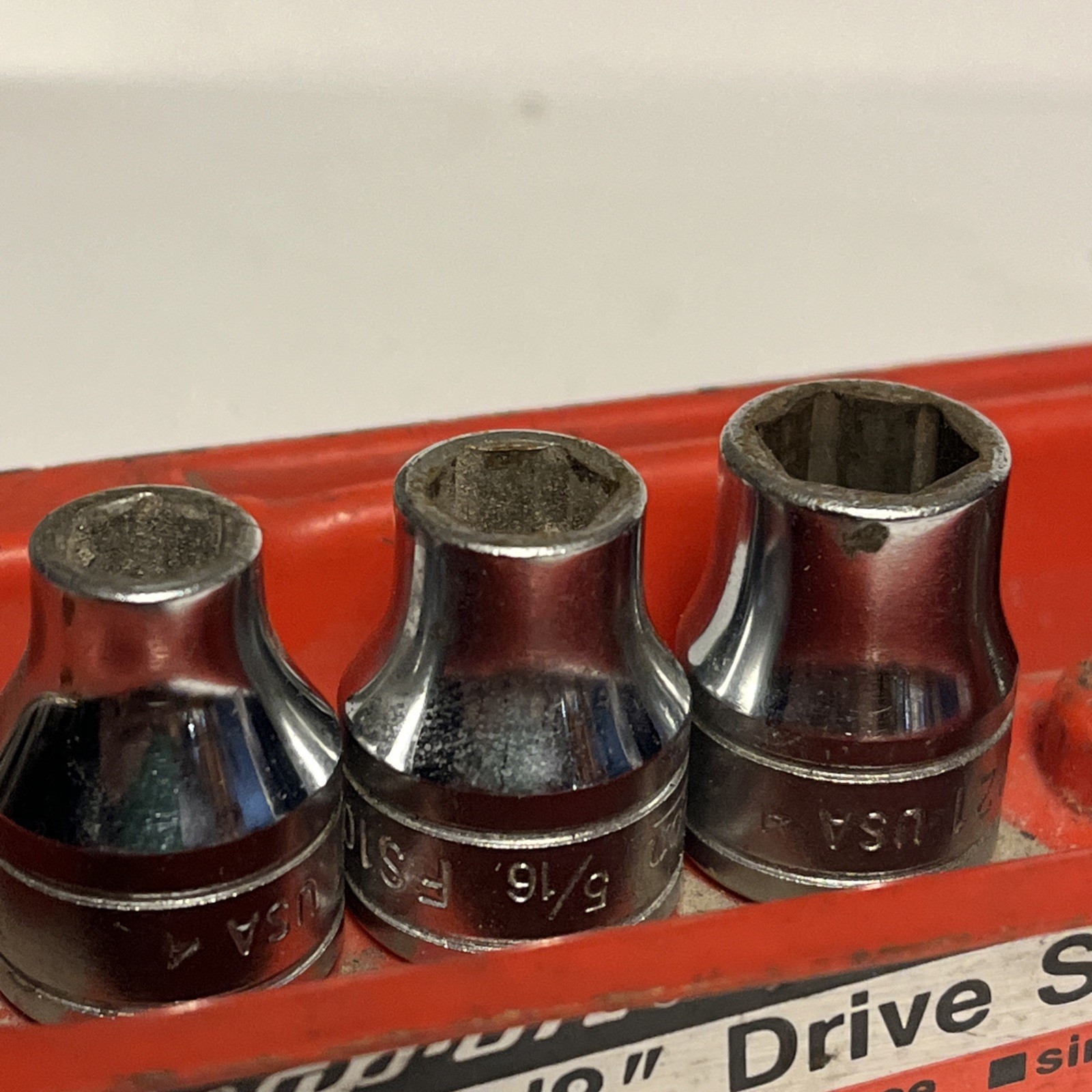 Snap-on FS081-FS281 1/4″-7/8″ 3/8″ Dr. 6 Pt 11 Piece SAE Shallow Socket Set Tray