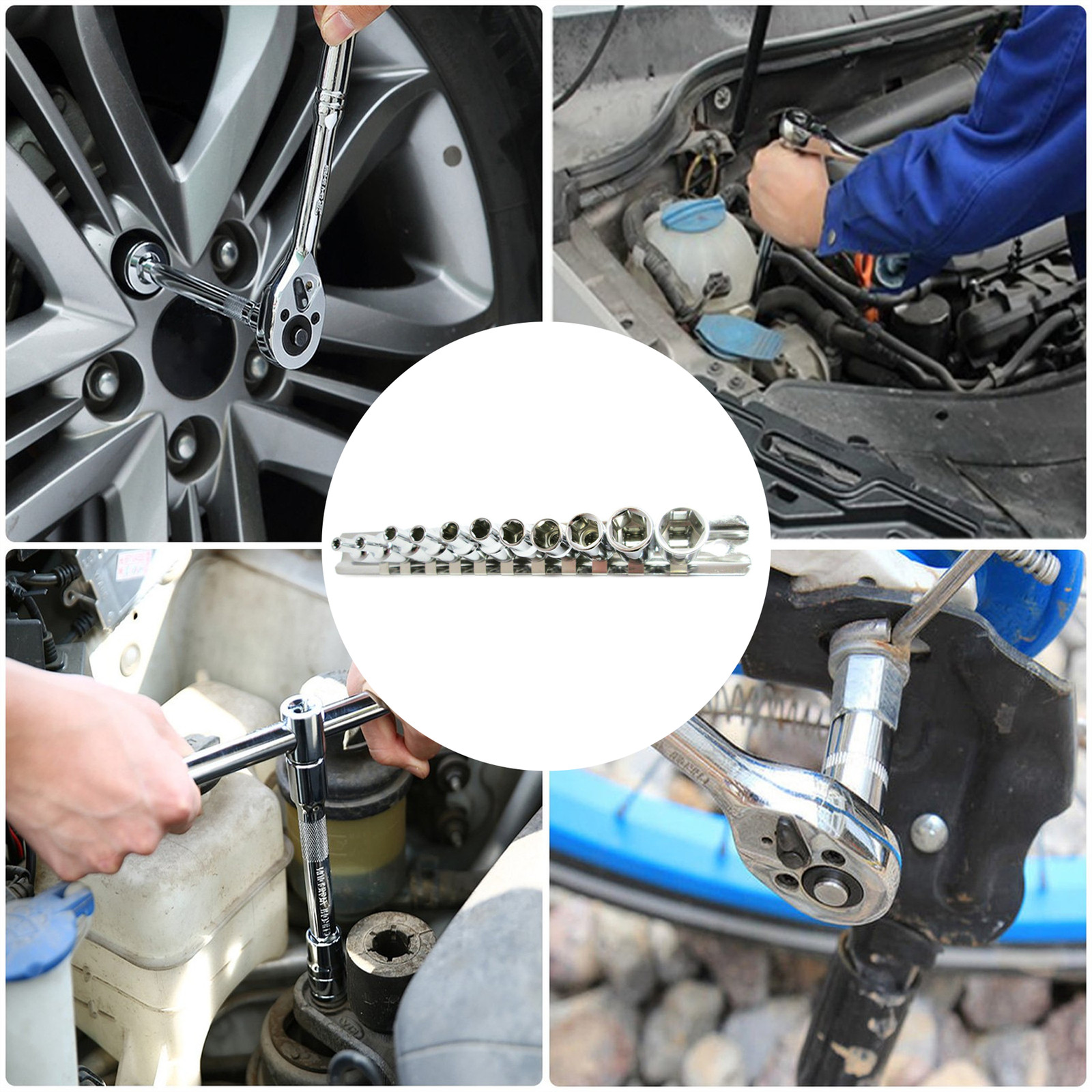 11pc 1/4″ Drive Female Socket Set CR-V Ba0-Ba10 with Rail For Cars & Bikes