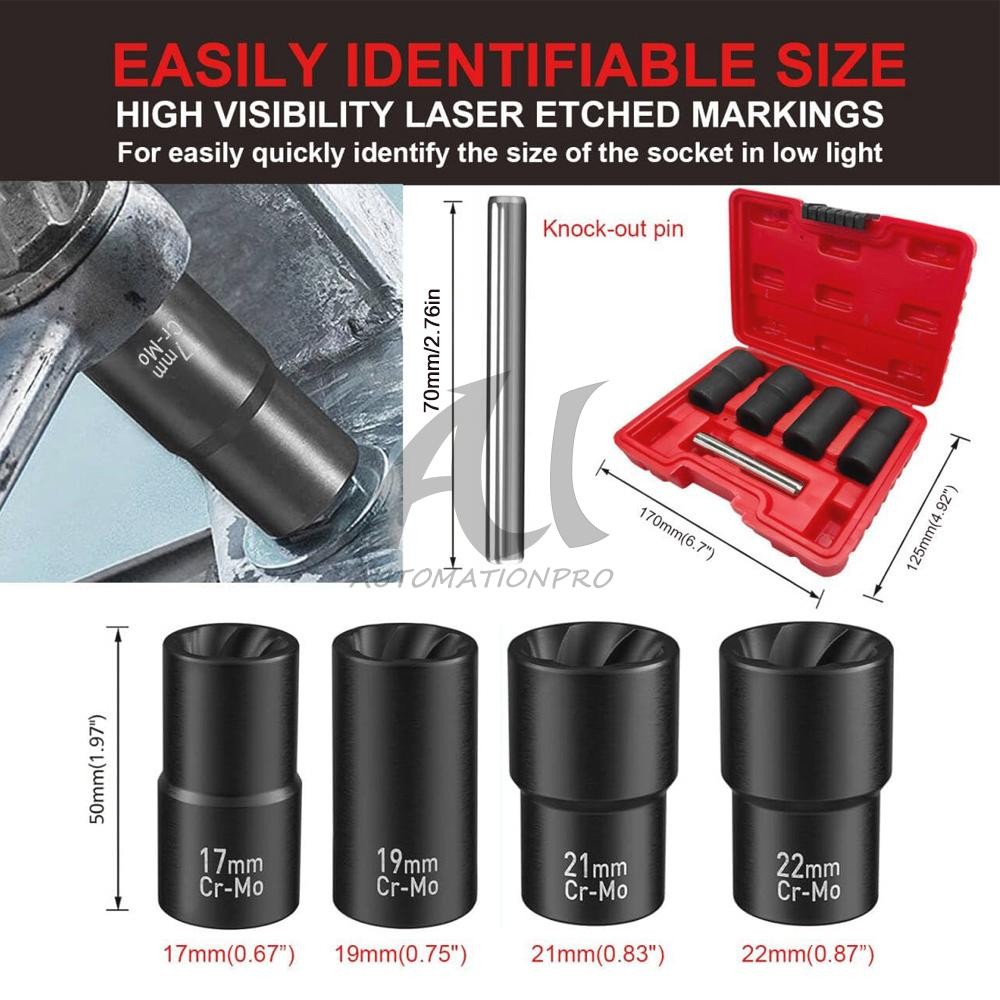 5Pcs Twist Socket 1/2” Drive For Wheel Lug Nut Damaged Removal and Extractor US