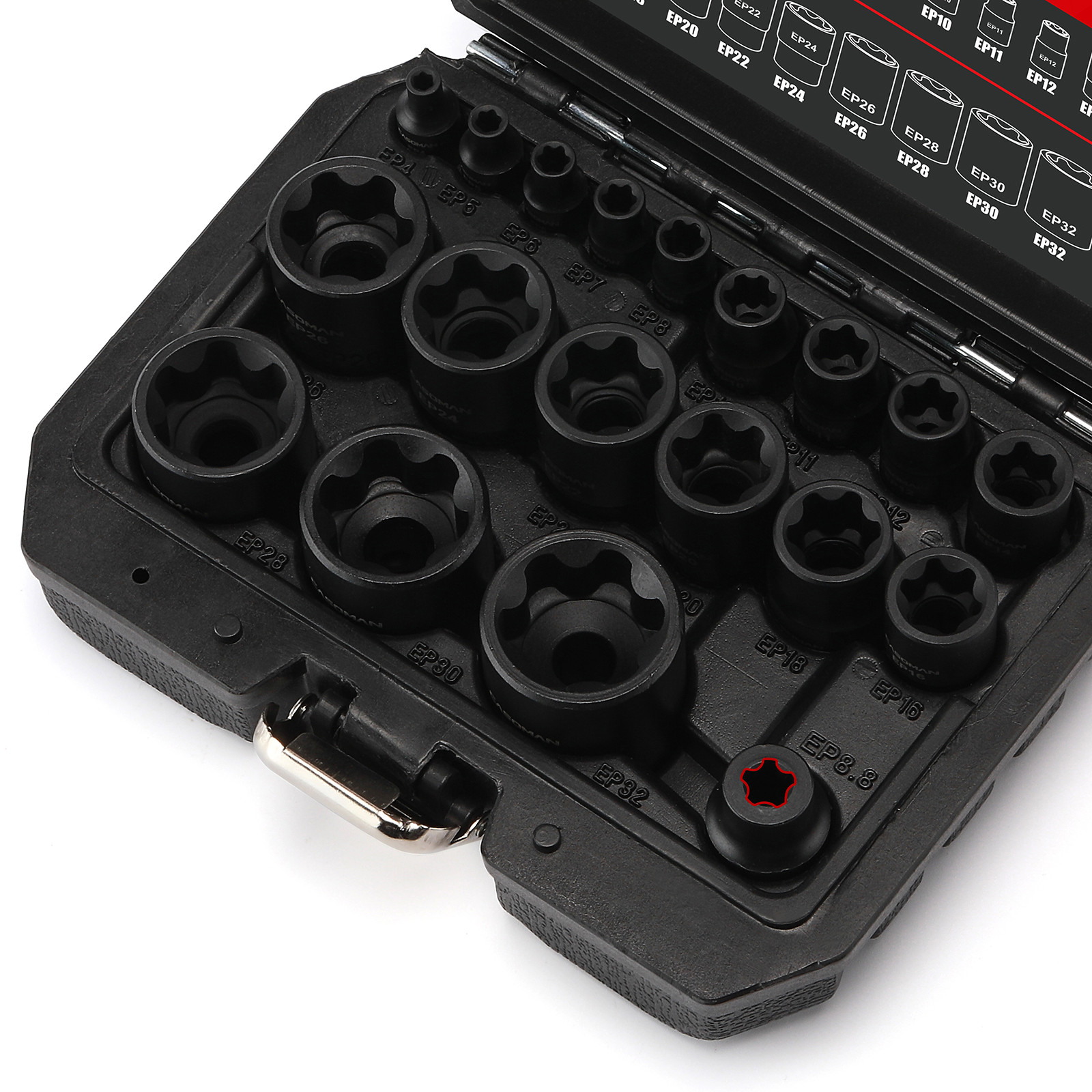 19PCS External Torx Plus Socket Set 6 Point EP Socket EP4-EP32 5 Point 1/2» Dr