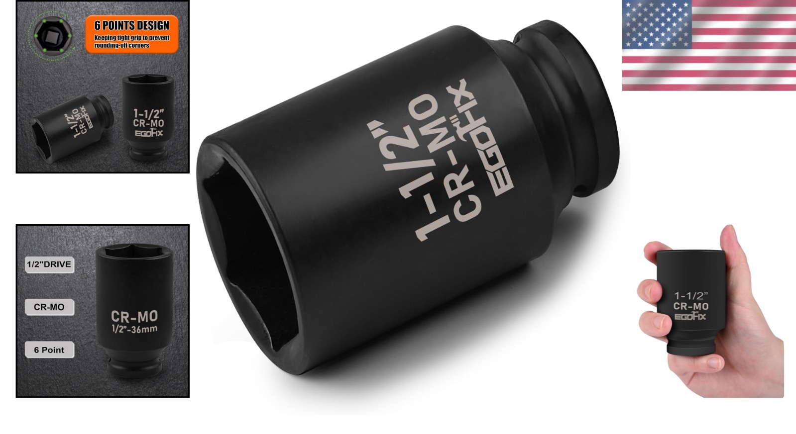 Professional 1/2 Inch Drive 1 1/2 Inch Deep Impact Socket – Anti-Rounding Design