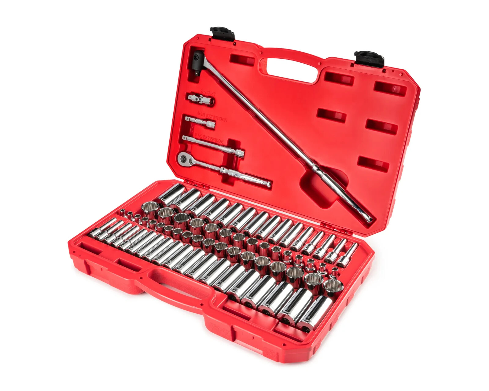3/8 Inch Drive 12-Point Socket and Ratchet Set with Case, 73-Piece