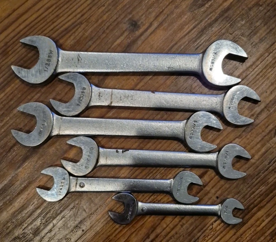 Set of 6 Gray Brand Open Ended Spanner Wrenches 1/2″ BSW to 3/8″