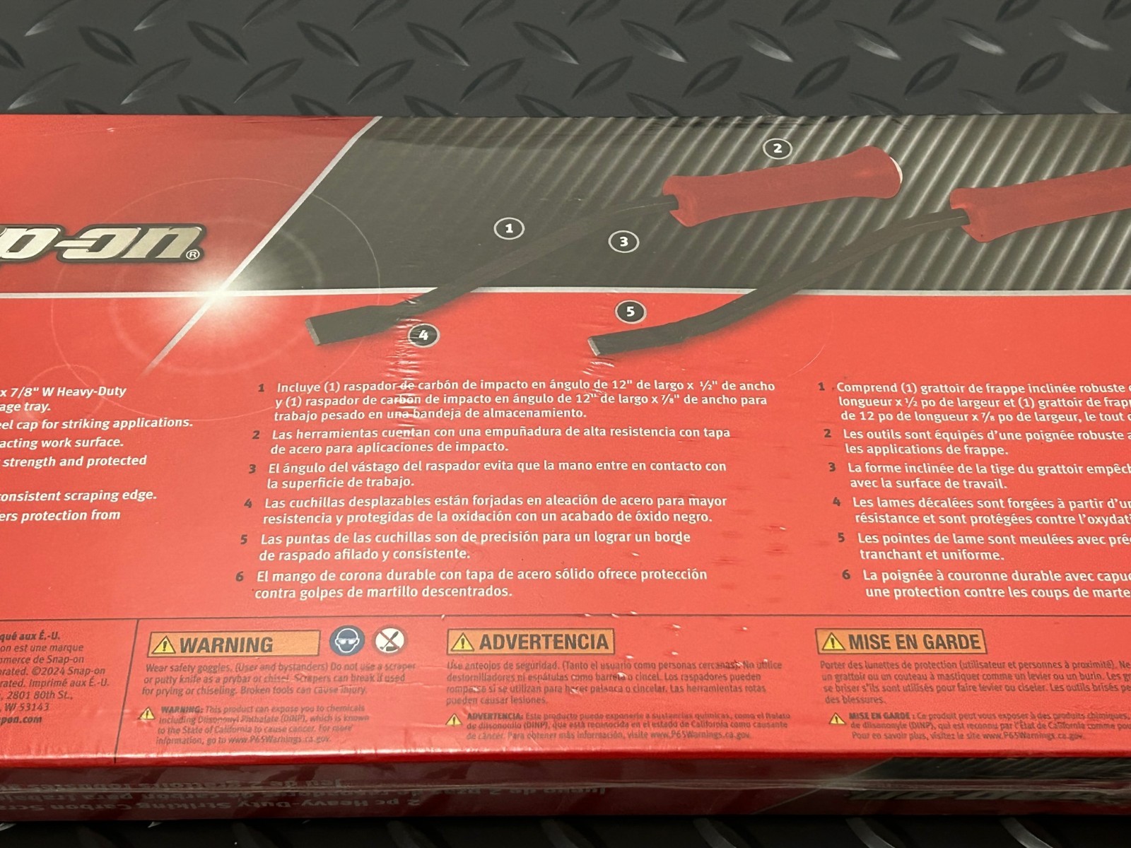 Snap-on Tools NEW RED 2pc Heavy-Duty Angled Striking Carbon Scraper Set CSAB200R