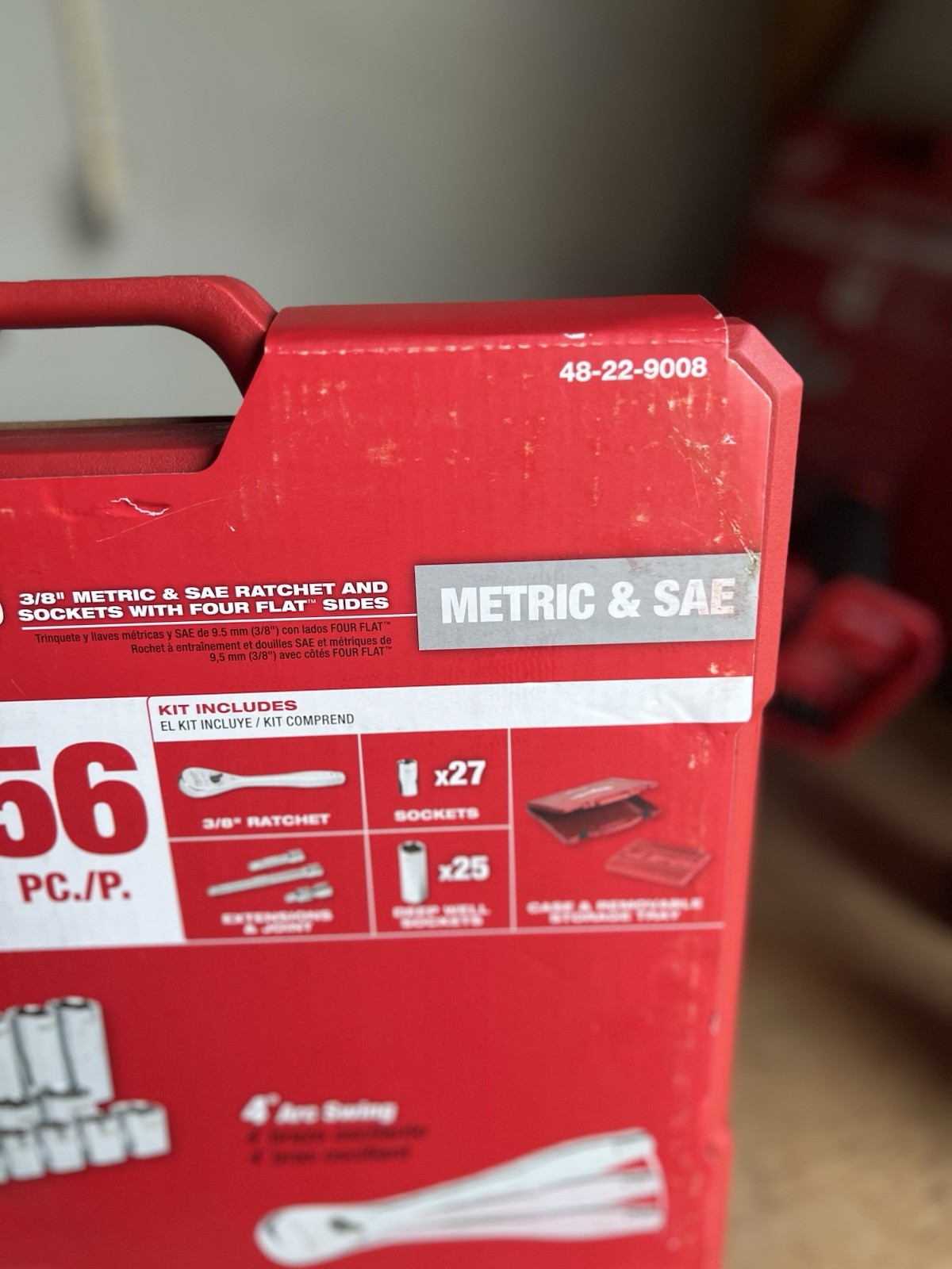[NEW] (48-22-9008) Milwaukee 3/8″ Drive 56pc Ratchet & Socket Set with FOUR FLAT