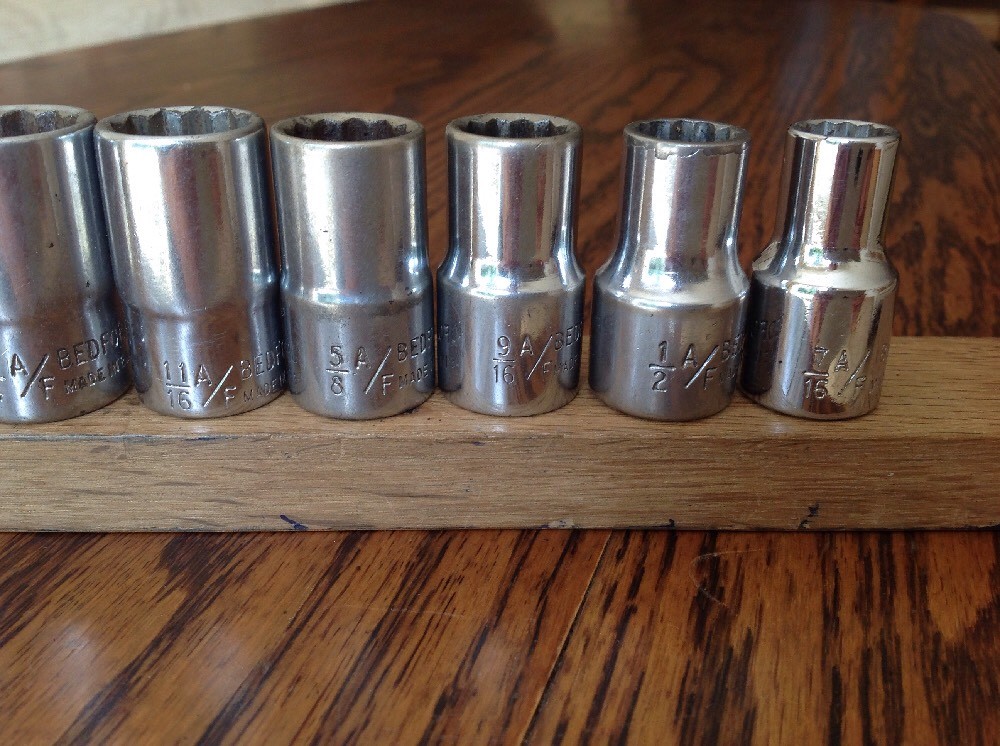 12 Bedford Sockets 1-1/8″ To 7/16″AF With 1/2″ Drive.A.