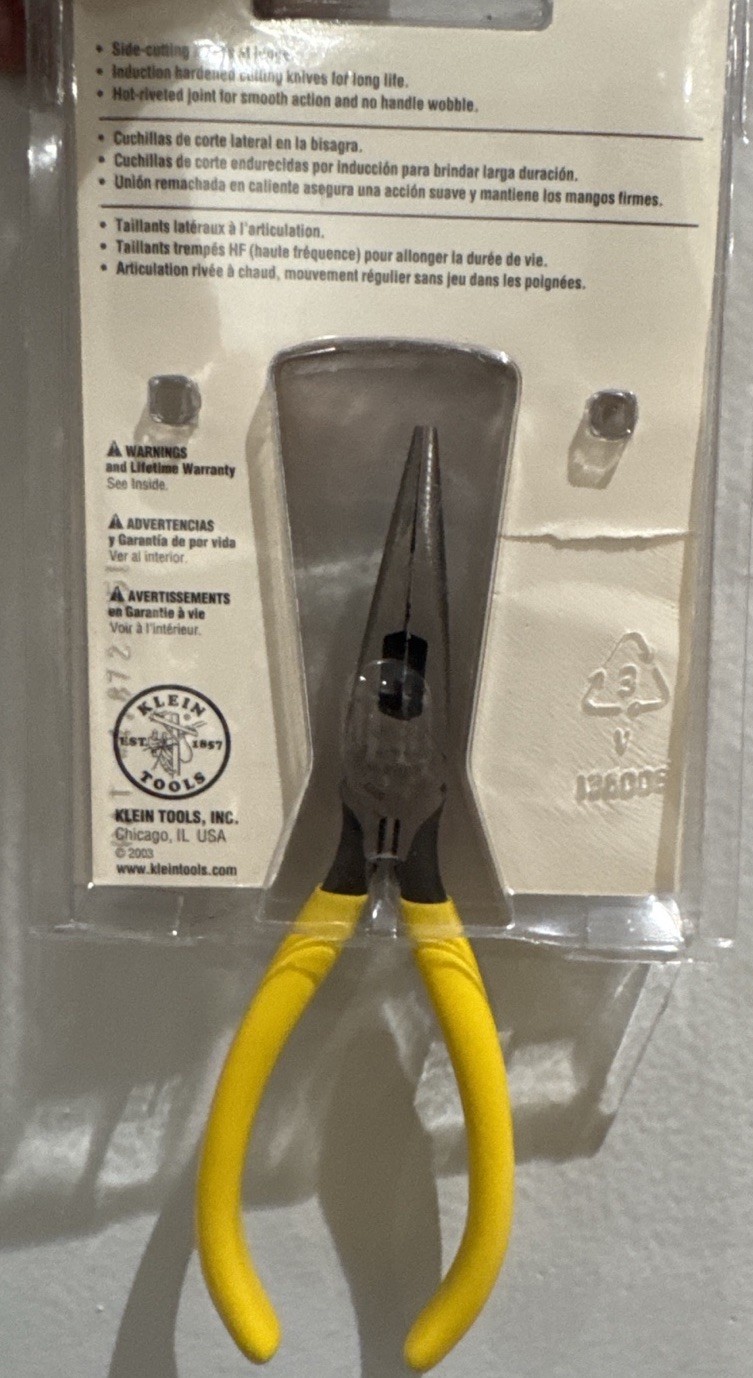 Klein Tools D203-6-SEN 6” Long Nose Side Cutting Pliers USA Made NOS Sealed