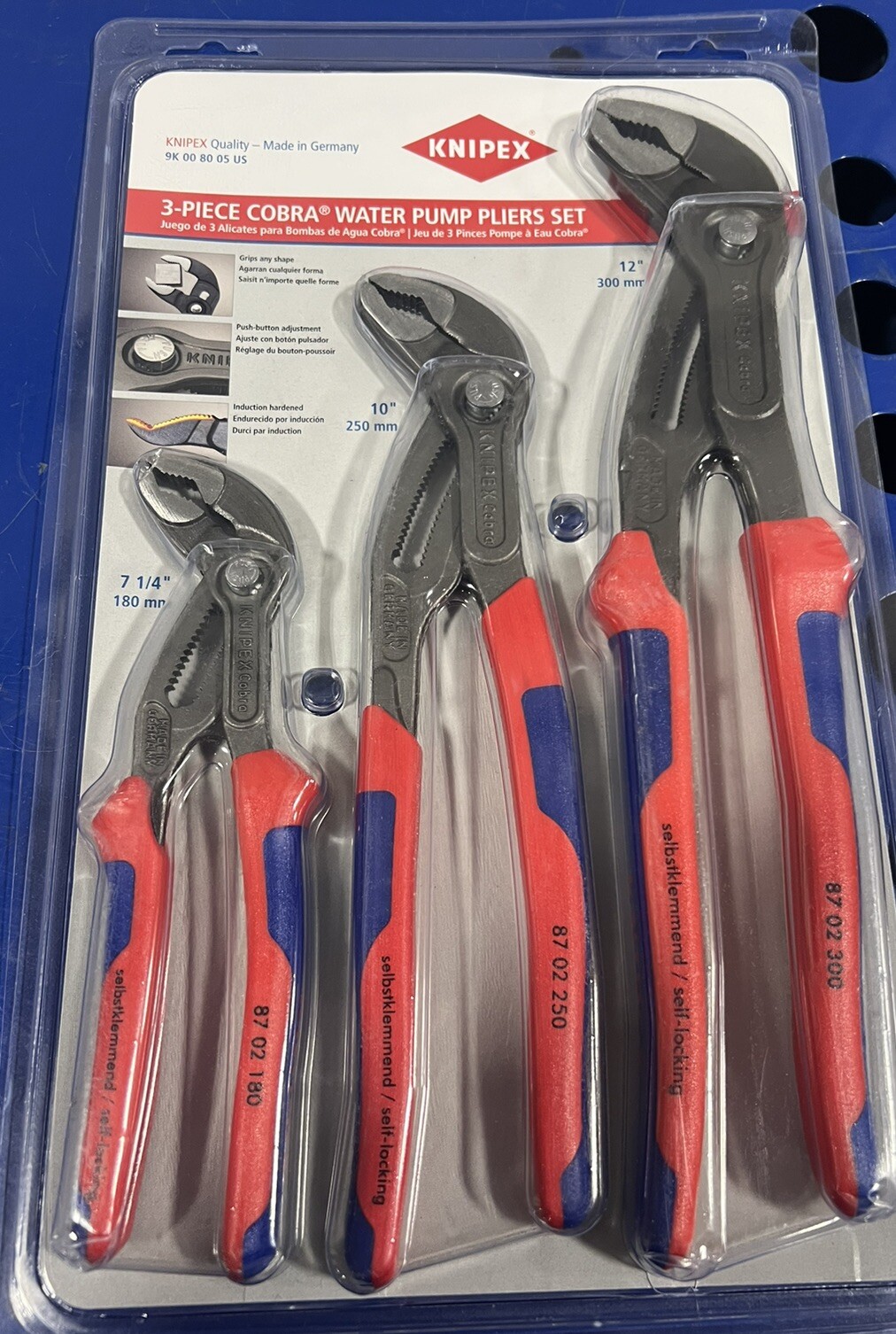 Knipex 3pc Cobra Water Pump Plier Set 7” 10” 12” 9K008005US NEW