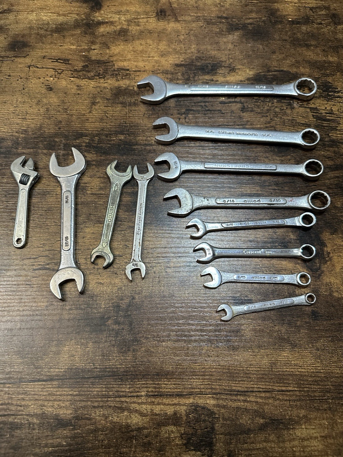 Lot 12 Mixed Wrenches Craftsman Crescent Allied SAE Combo Set