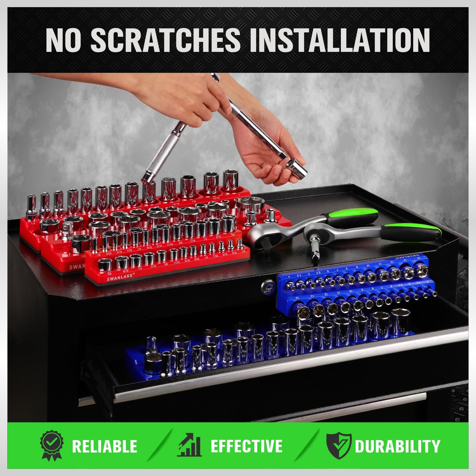 Magnetic Socket Organizer Set, 6PCS Holder, Red/Blue, Blue&red