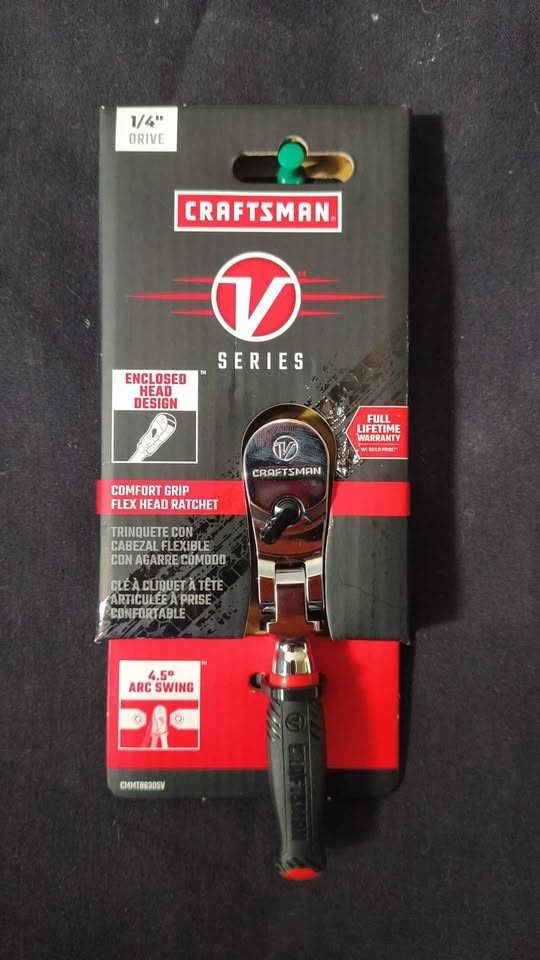 Craftsman V-SERIES Ratchet, 1/4 Inch Drive, 80-Tooth, Flexible Head Comfort Grip