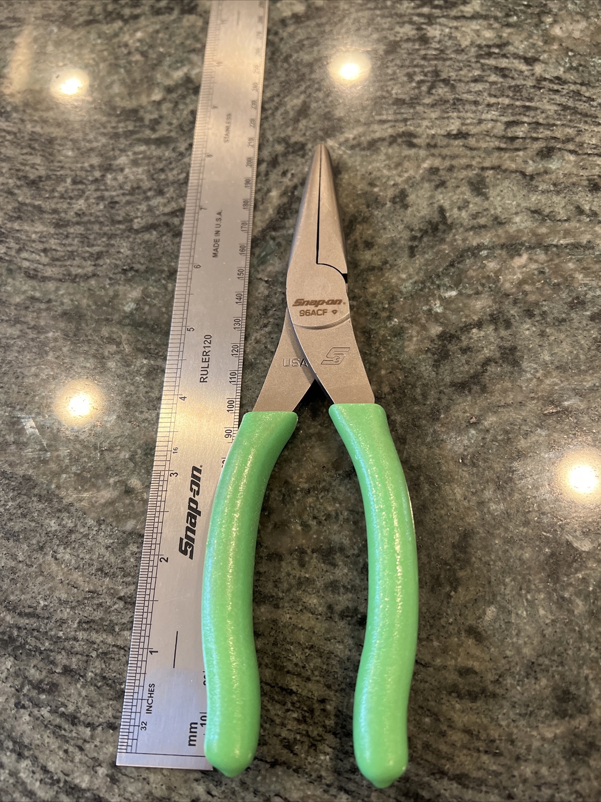 Snap-On 96acf 8″ talon grip needle nose pliers green new