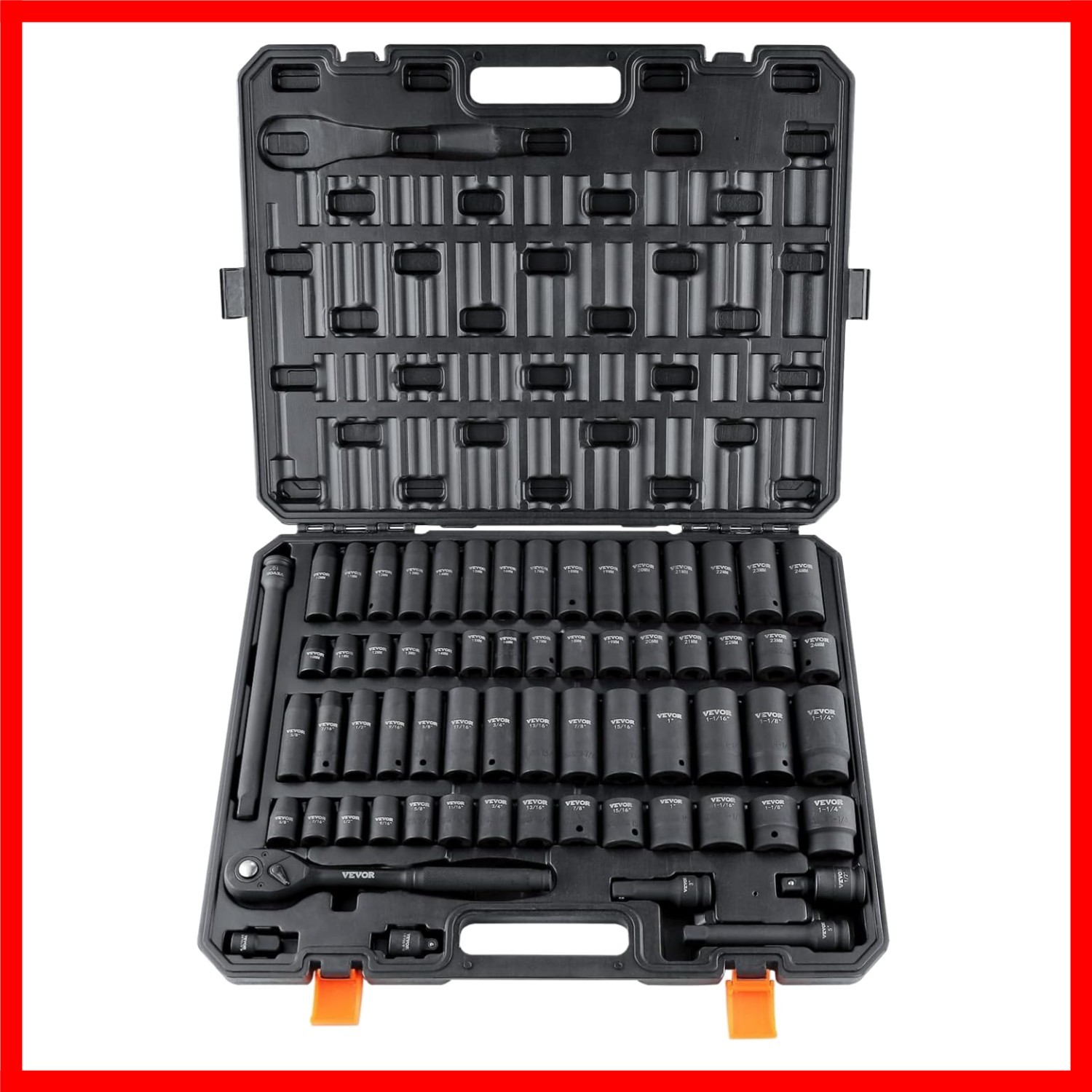 65-Piece 1/2″ Drive Impact Socket Set with Impact-Grade Cr-V Steel & Storage …