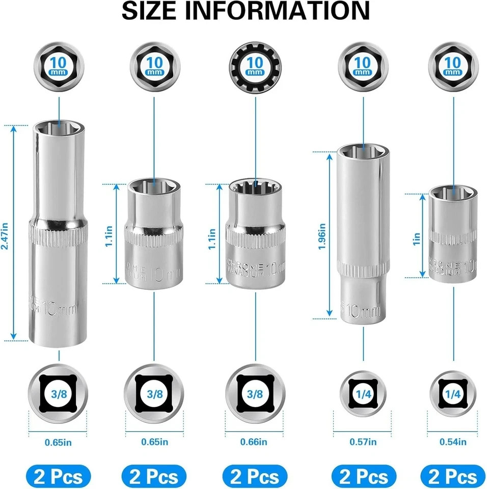 10-Piece] 10mm Socket Set, 1/4-Inch & 3/8-Inch Drive Impact Socket, 6-Point &…