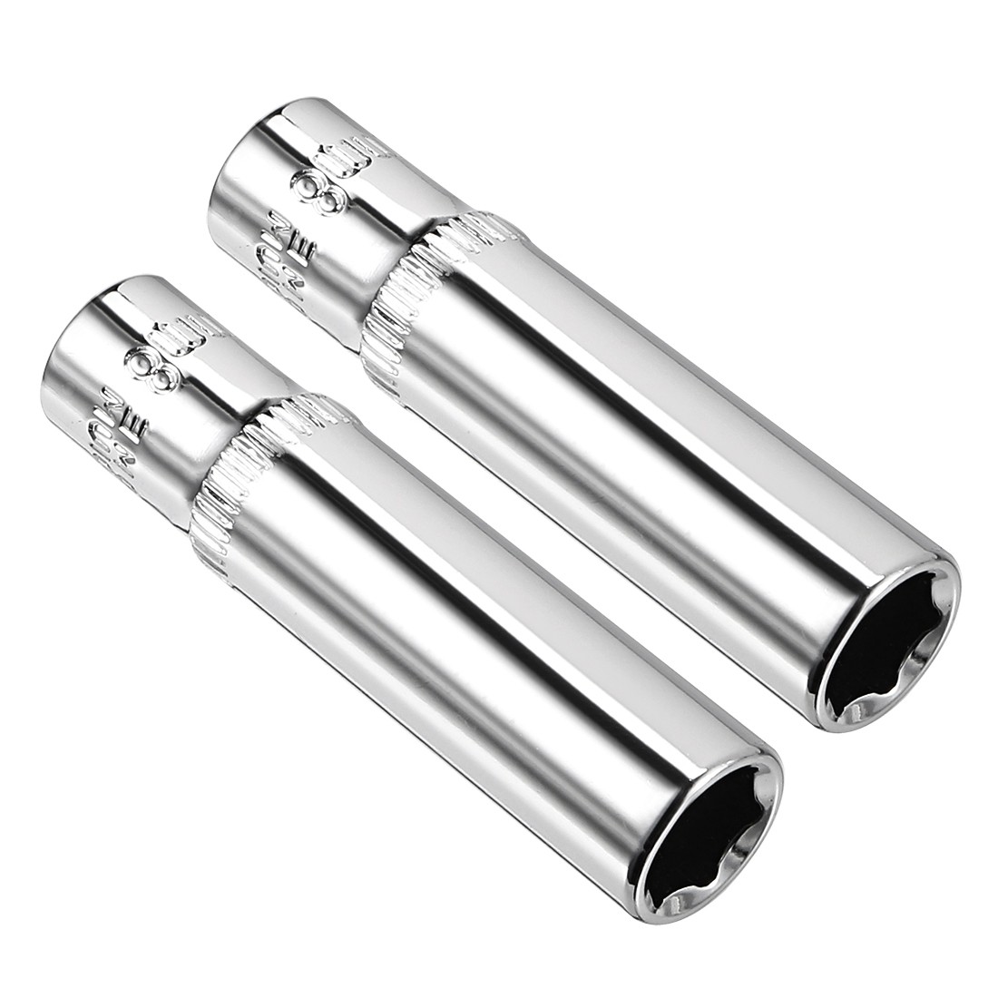 2Pcs 1/4″ Drive 8mm Cr-V 50mm Length 6-Point Deep Socket Impact Socket