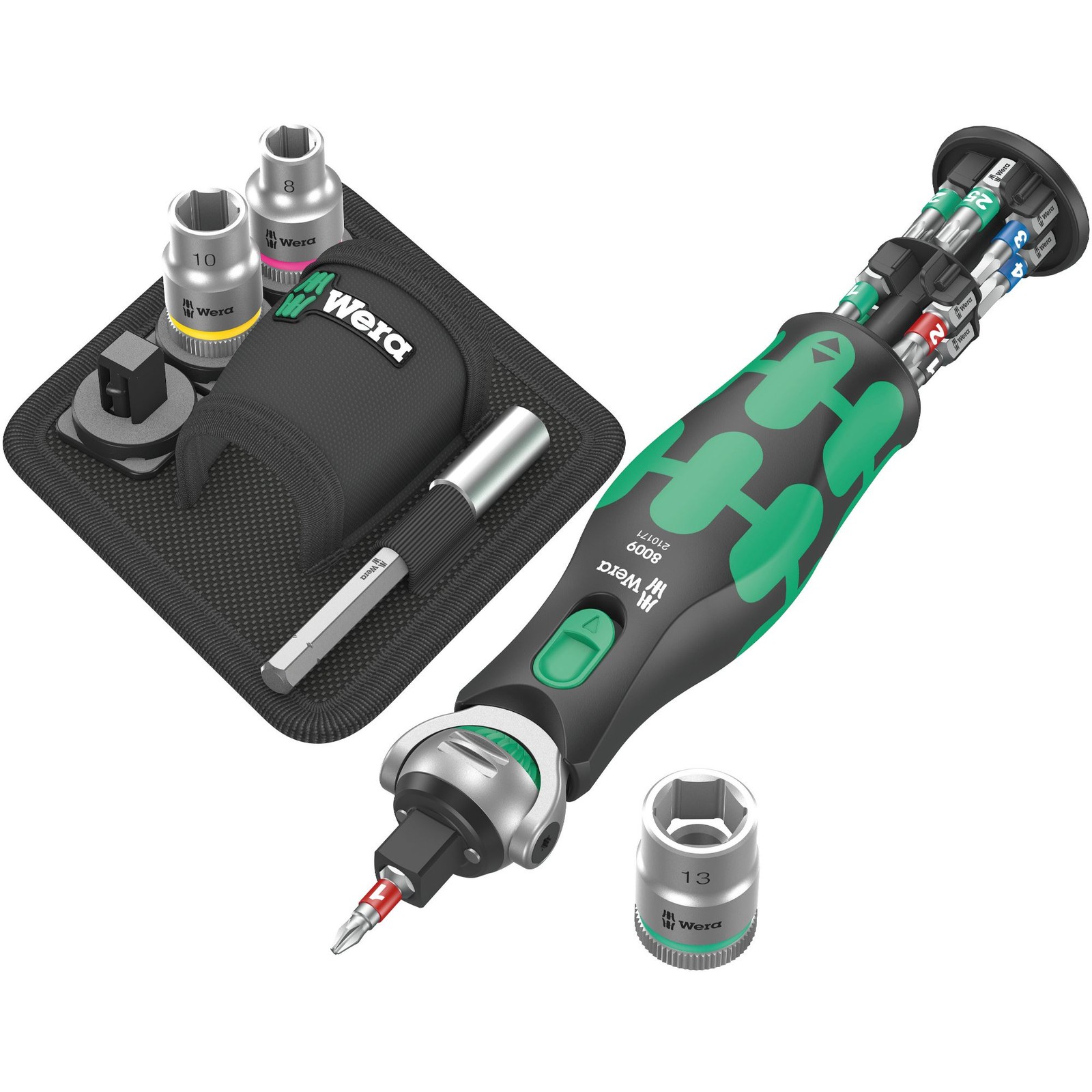 Wera 8009 Zyklop Pocket Compact 3/8» Socket Set & 1/4» Bit Set 2, 18 Pieces