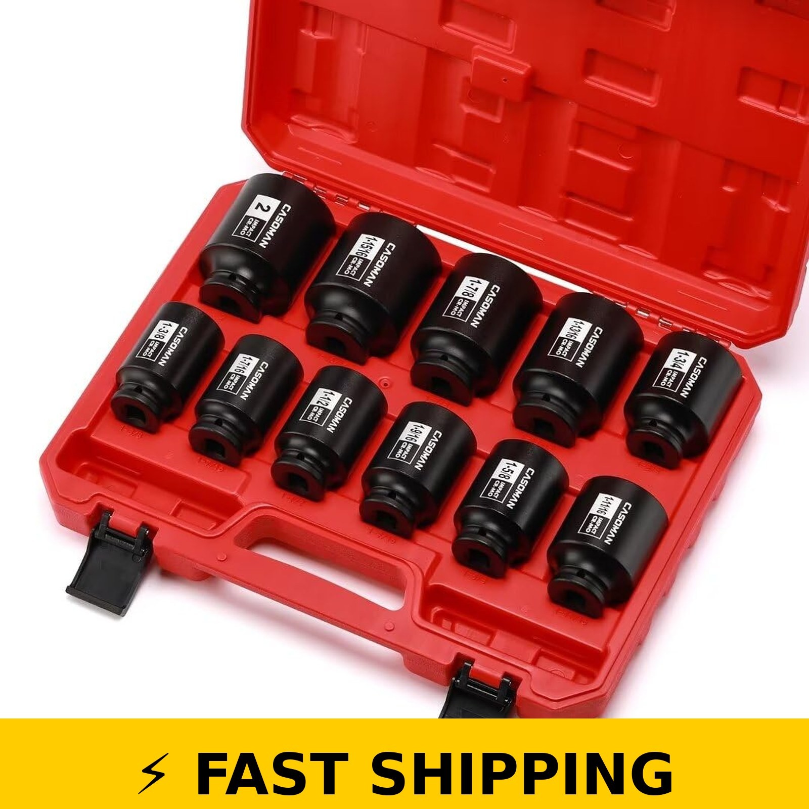 CASOMAN 11PCS 1/2-Inch Drive Impact Socket Set, SAE