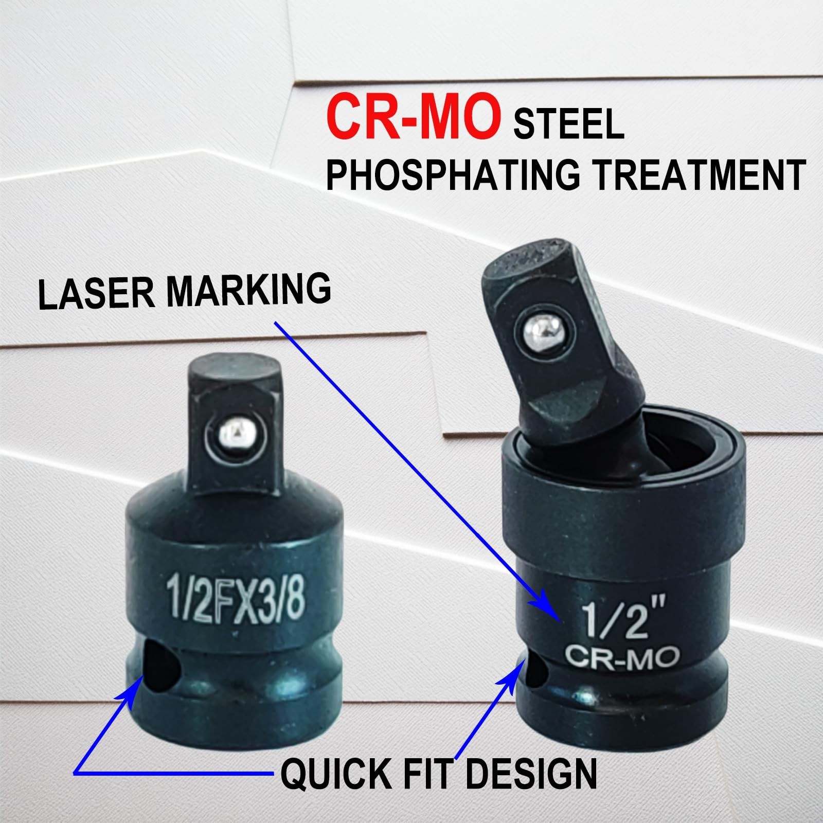 10-Piece Impact Swivel Socket Set, Cr-Mo Steel, 1/4″ 3/8″ 1/2″ Adapters & Reduce