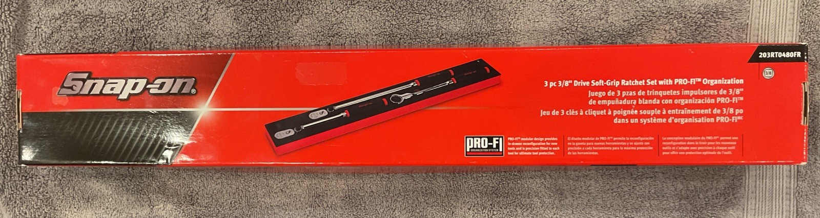 New In Box Snap On 203RT0480FR 3/8” Soft Grip Ratchets Set w/ PRO-FIT Foam NEW!
