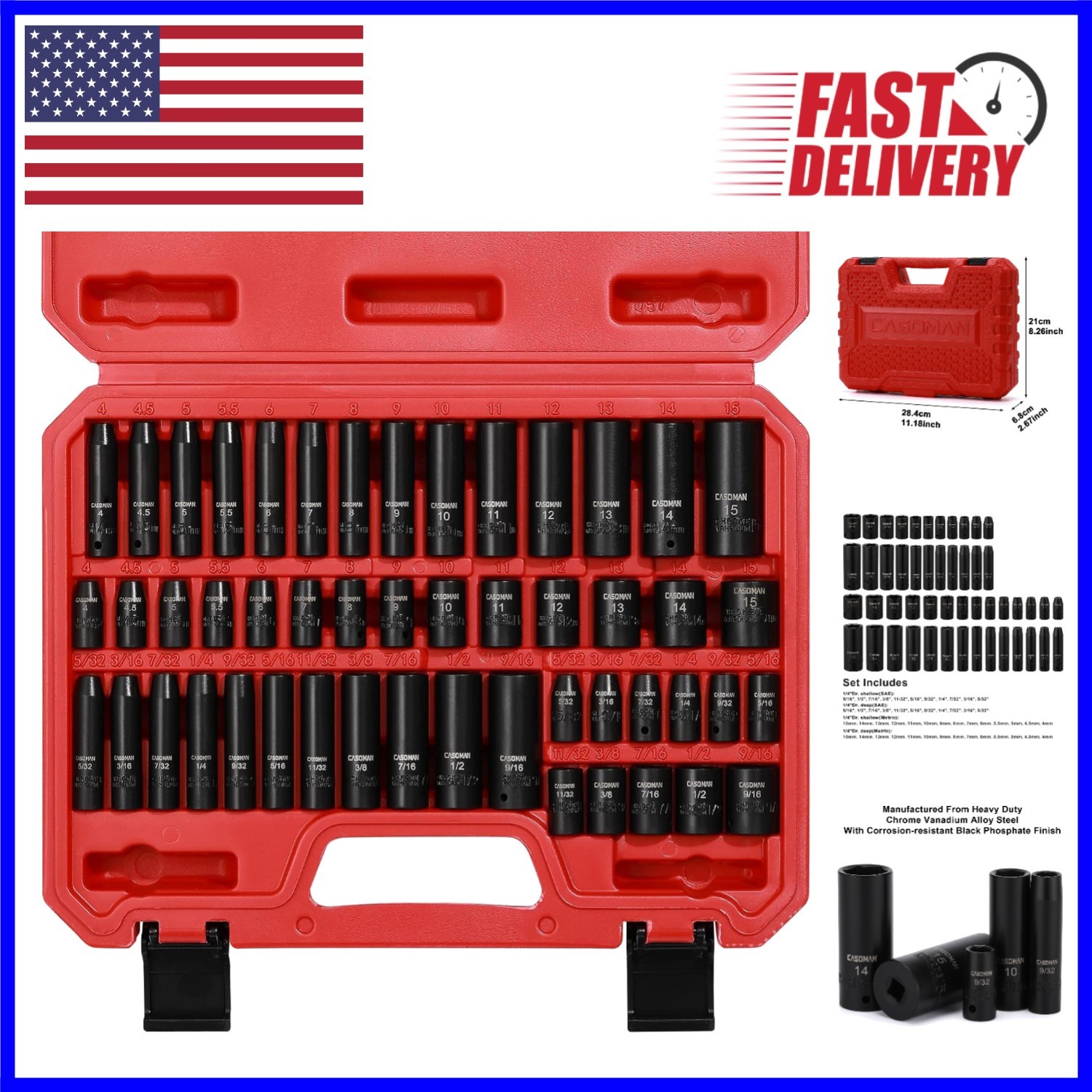 Durable 1/4 Inch Drive Impact Socket Set – 50-Piece Chrome Vanadium Quality