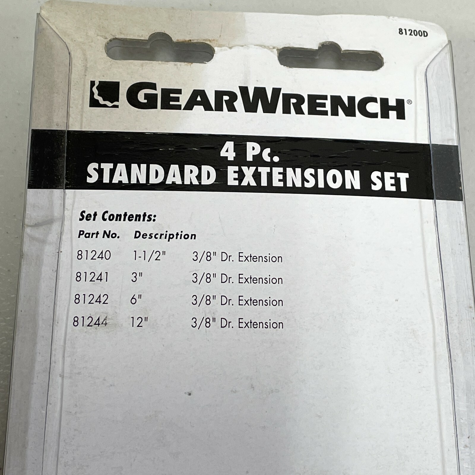 GearWrench 81200D – 4 Piece Standard Extension Set, 3/8″ Drive
