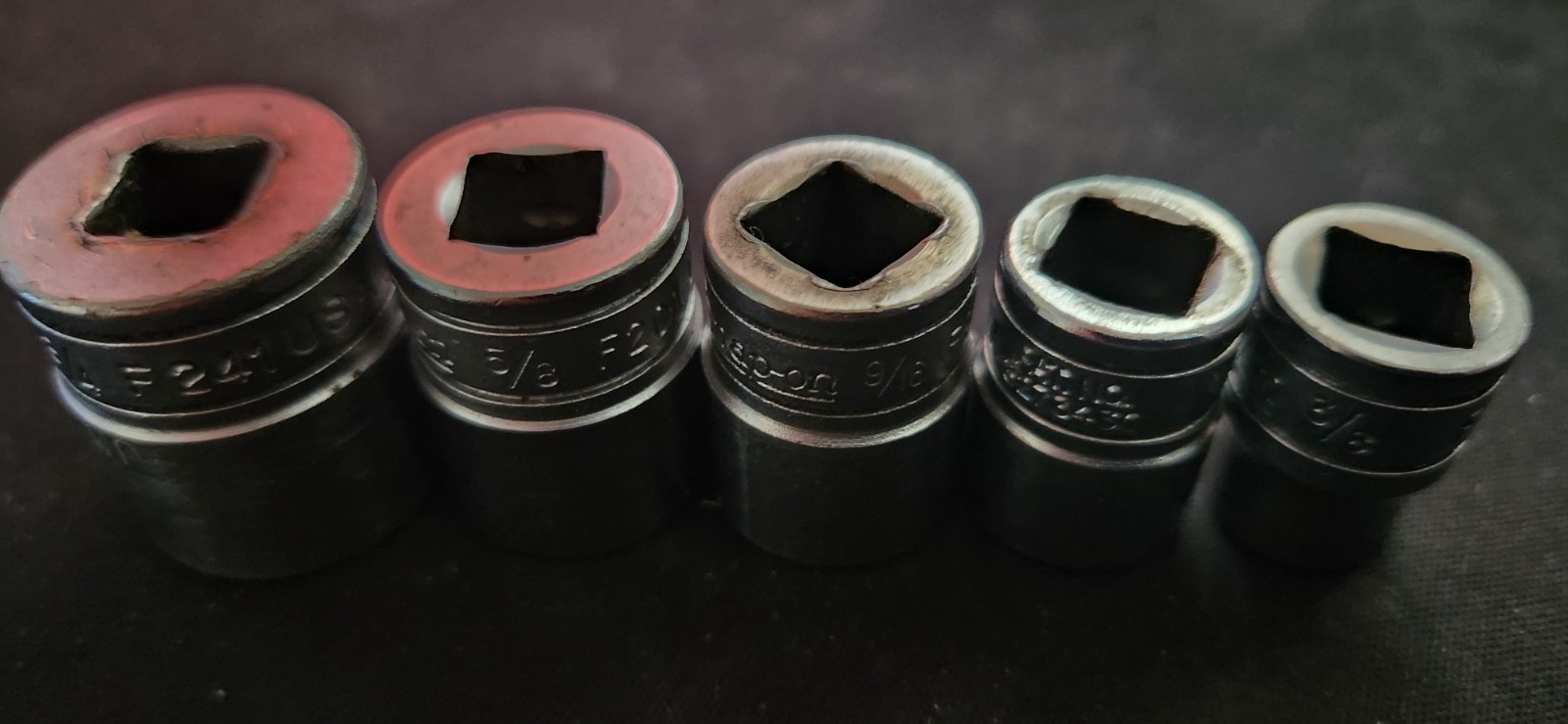 5 SNAP-ON SOCKETS 3/8″ DRIVE 3/8″-1/2″-9/16″-5/8″-3/4″