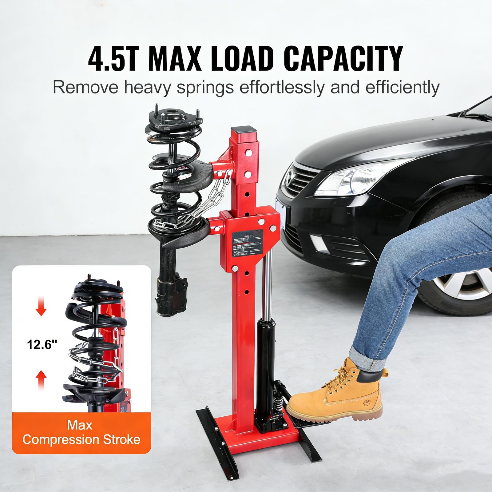 Hydraulic Shock Spring Compressor 4.5 Ton Foot Pedal Strut Tool w/ 4 Clamps