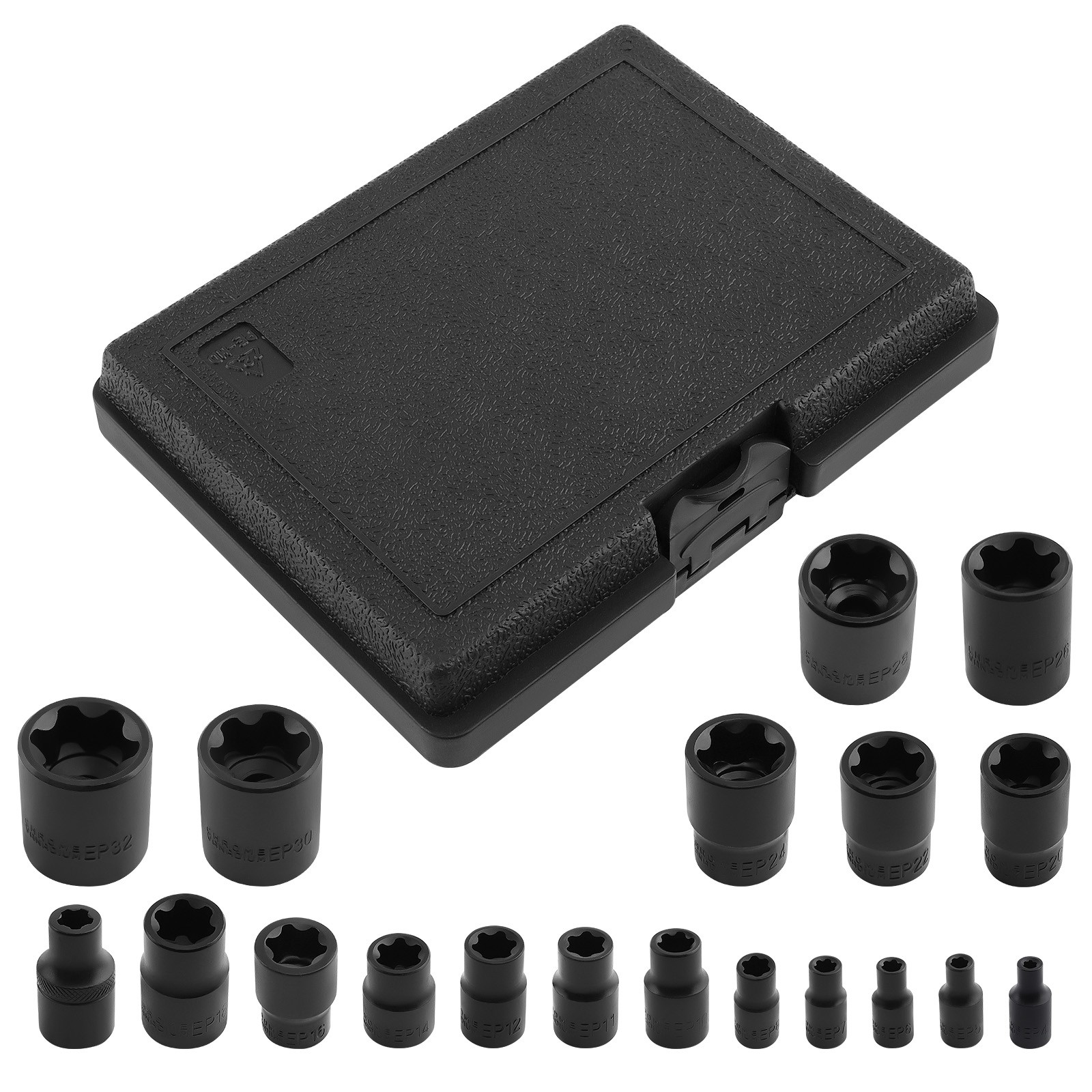 19 PC External Plus Socket Set 6 Point EP Socket EP4, EP5, EP6, EP7, EP8, EP10