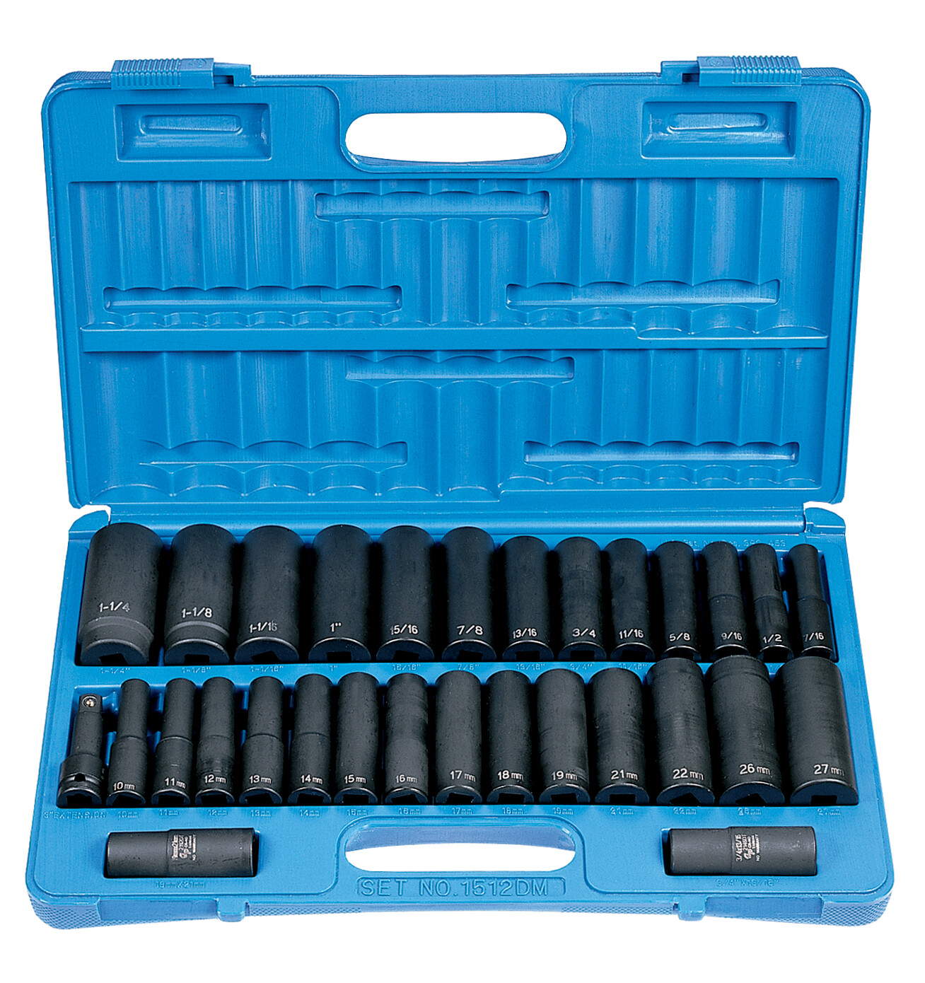 Grey Pneumatic 1512DM 1/2″ Drive 30-Piece SAE and Metric Deep Socket Set