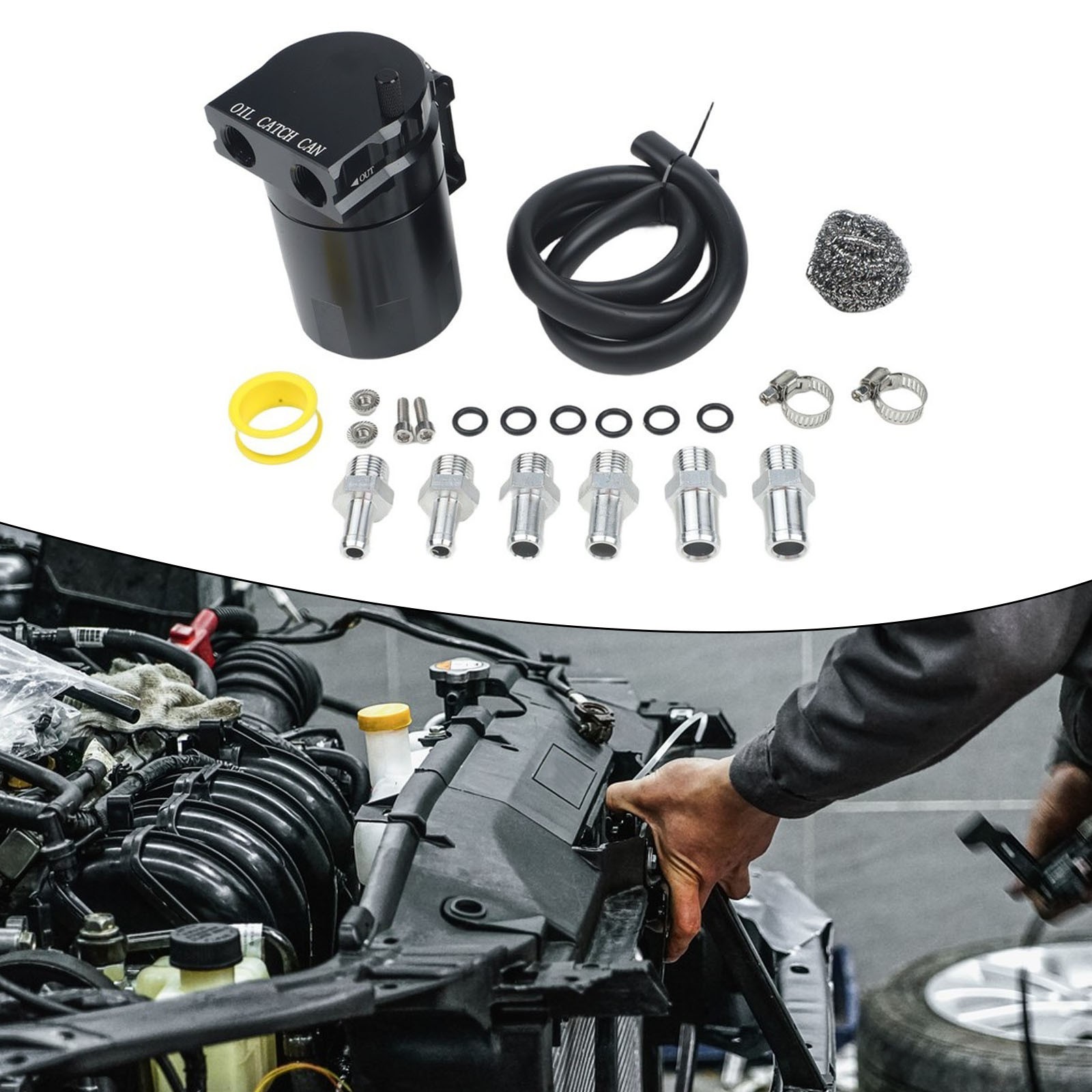 300ML Oil Catch Can with Steel Wool Air Filter for Car Engine Efficiency