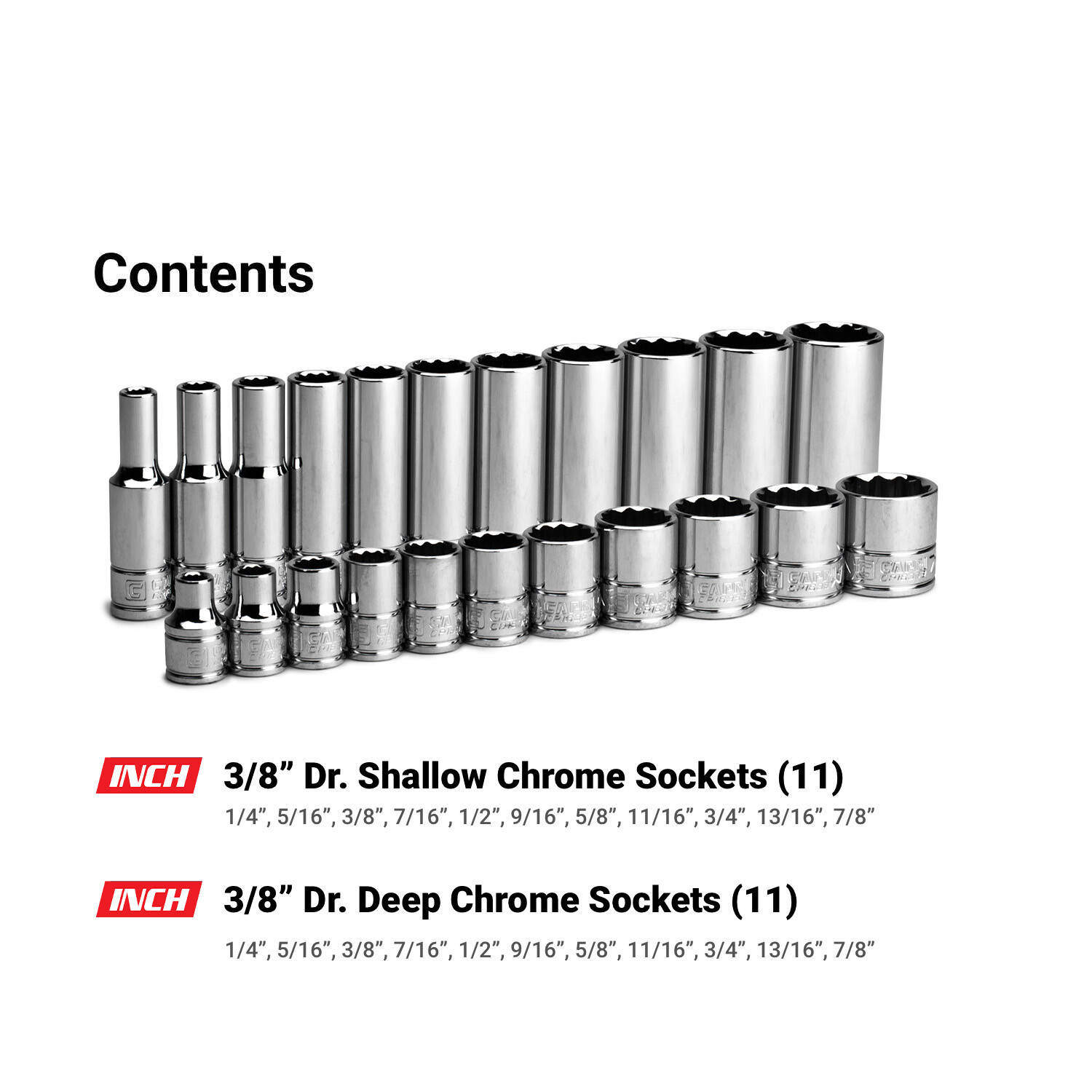 Capri Tools 3/8 in. Drive 12-Point Socket Set, 1/4 to 7/8 in., SAE, 22-Piece
