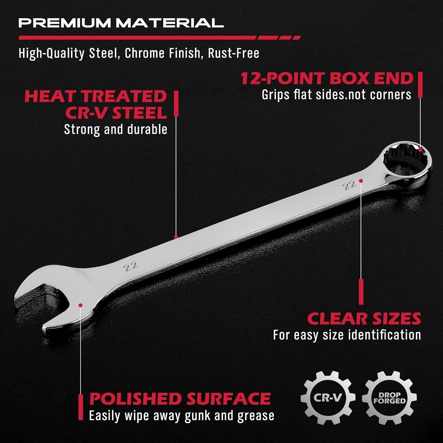 30-Piece Combination Wrench Set – Open-End Wrench Set with Storage Case