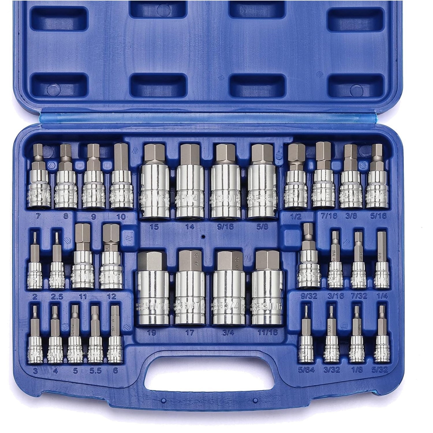 Master Hex Bit Socket Set, S2 Steel, SAE/Metric, 33 Pc