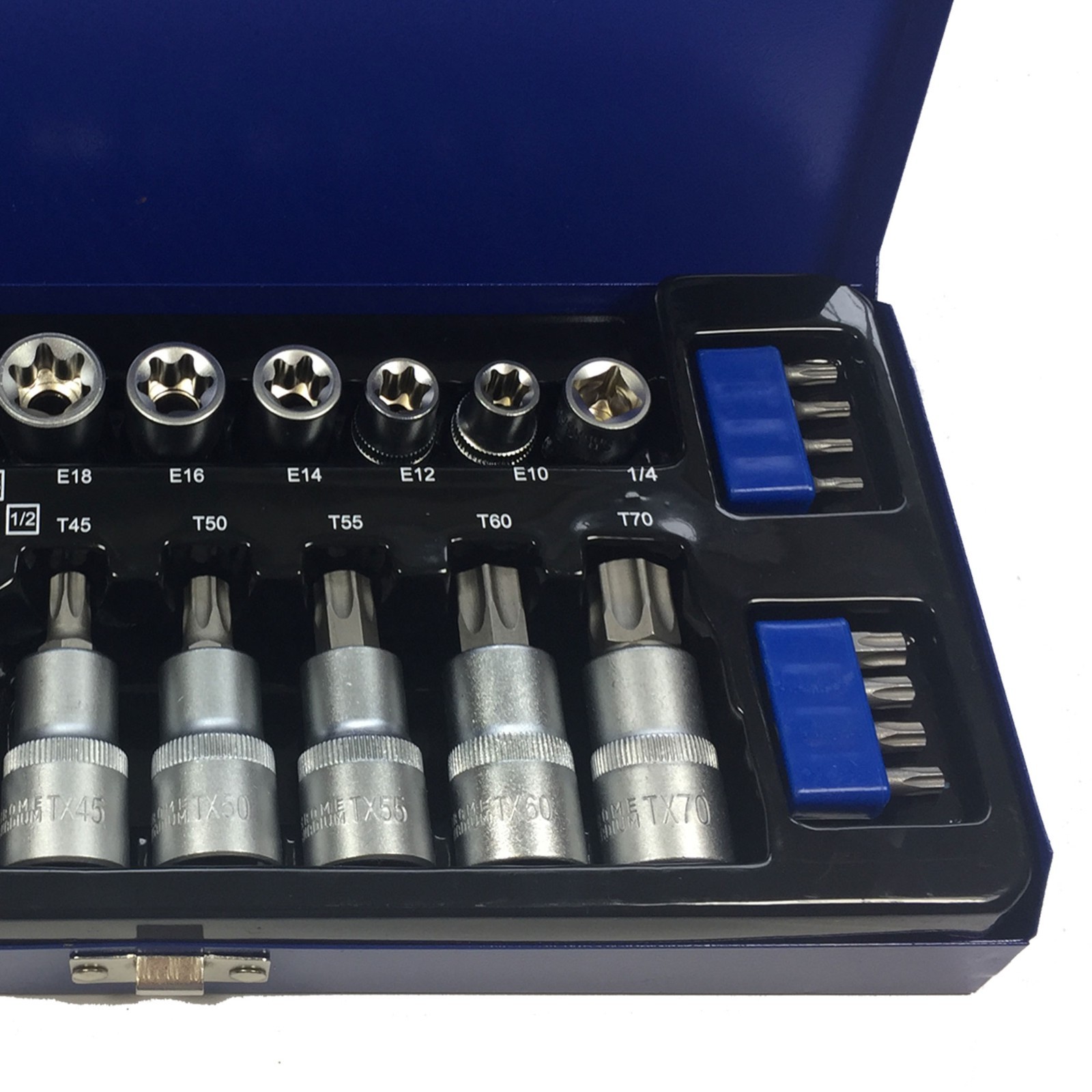 27 Piece Star / Torx Bits Set 3/8″ & 1/2″ Sockets Male & Female Socket Bit Set