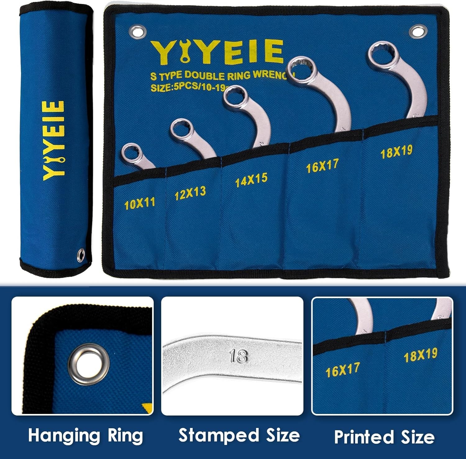 Offset S-Style Box End Wrench Set, 5-Piece, Chrome Vanadium Steel, 10x11mm, 1…