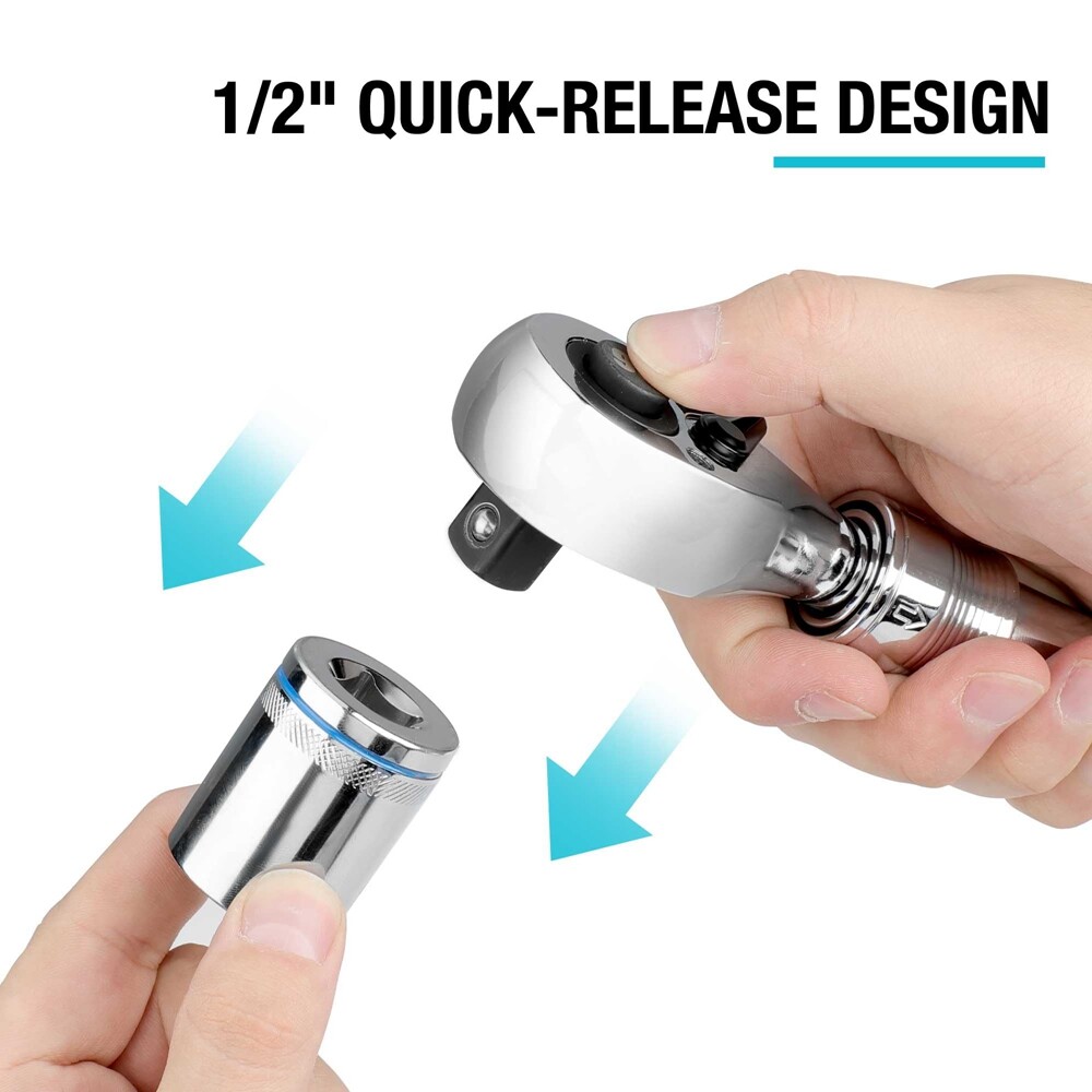 DURATECH 1/2″ Drive Extendable Ratchet 90-Tooth Quick-release Ratchet 5 Sections