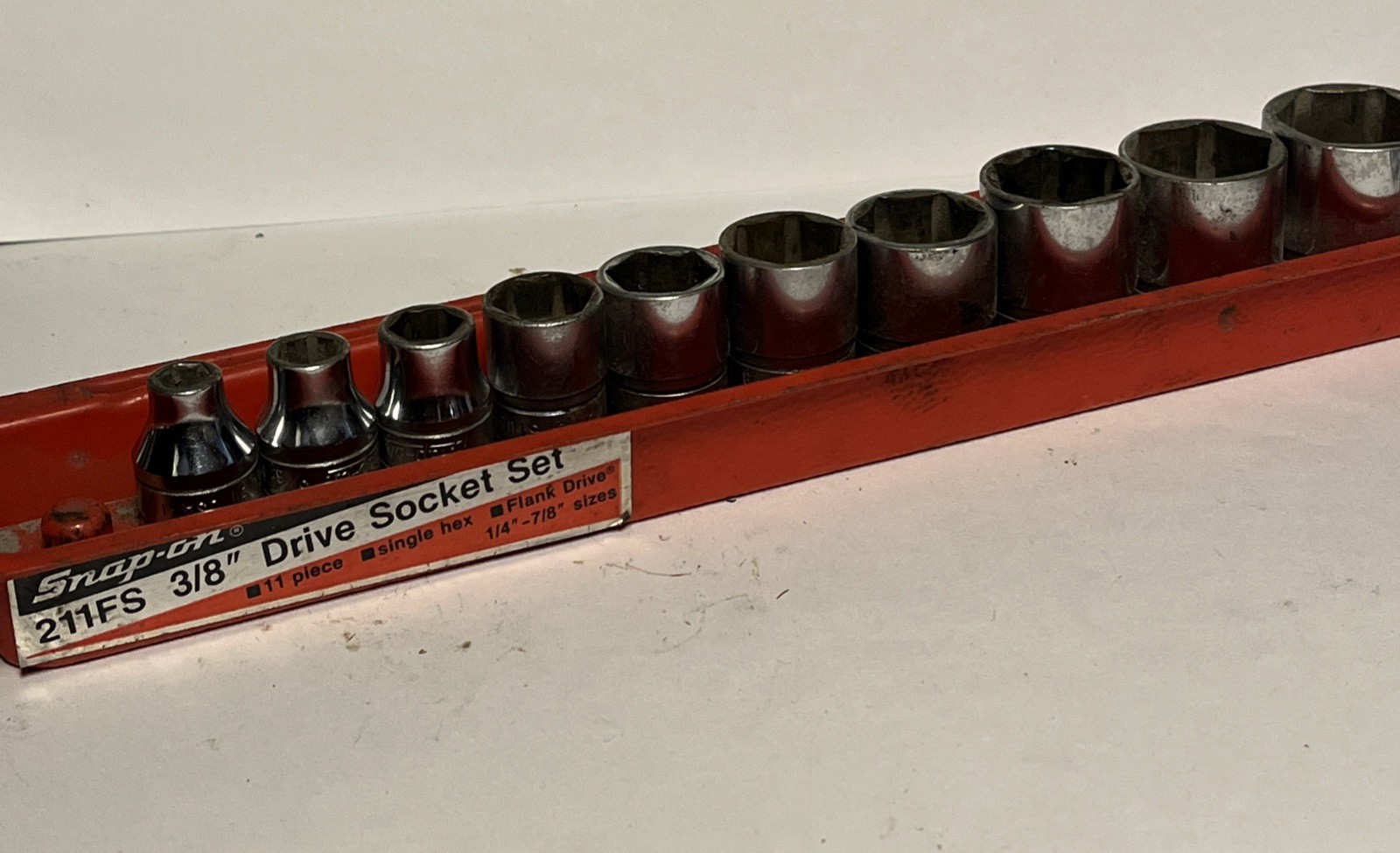 Snap-on FS081-FS281 1/4″-7/8″ 3/8″ Dr. 6 Pt 11 Piece SAE Shallow Socket Set Tray