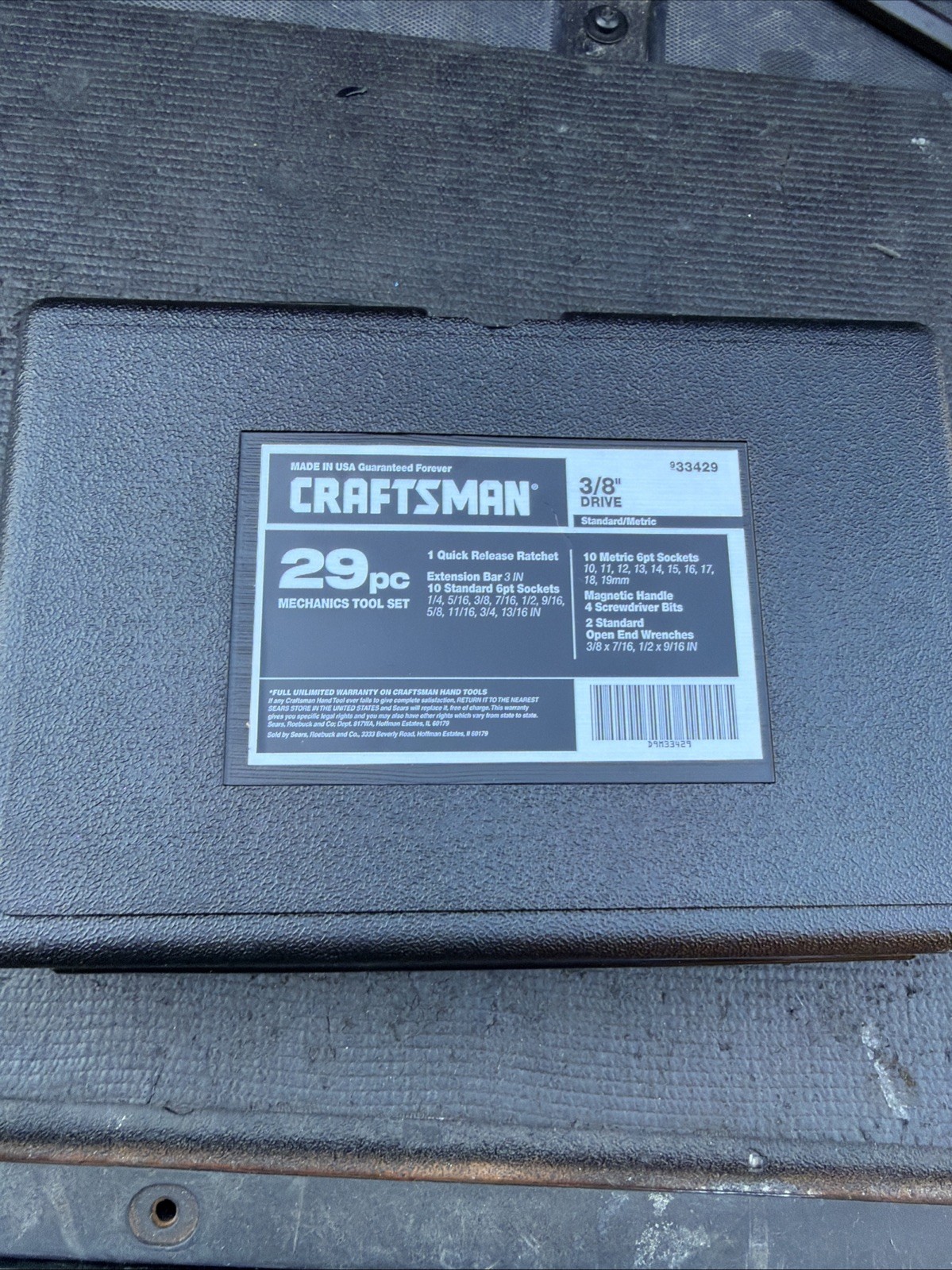Sears Craftsman USA Nos CASE ONLY for 29pc Socket Set 33429 Metric SAE 3/8”