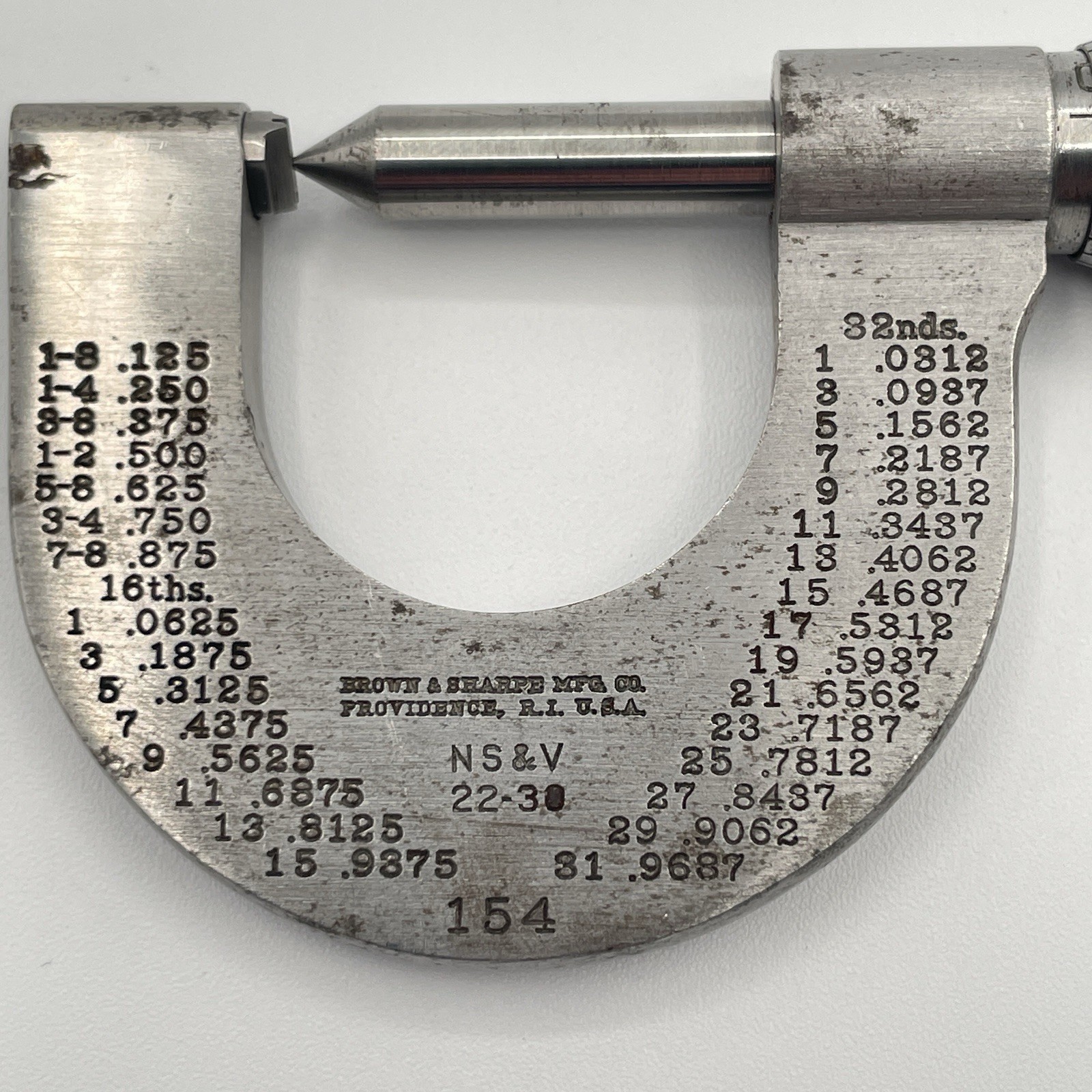 Brown & Sharpe No. 154 Screw Thread Micrometer NS&V 22–30 TPI USA