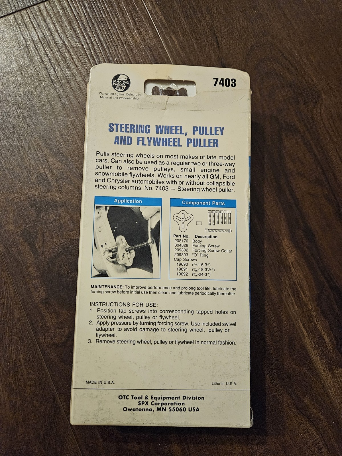 Steel Wheel Pulley and Flywheel Puller OTC 7403 Made In USA